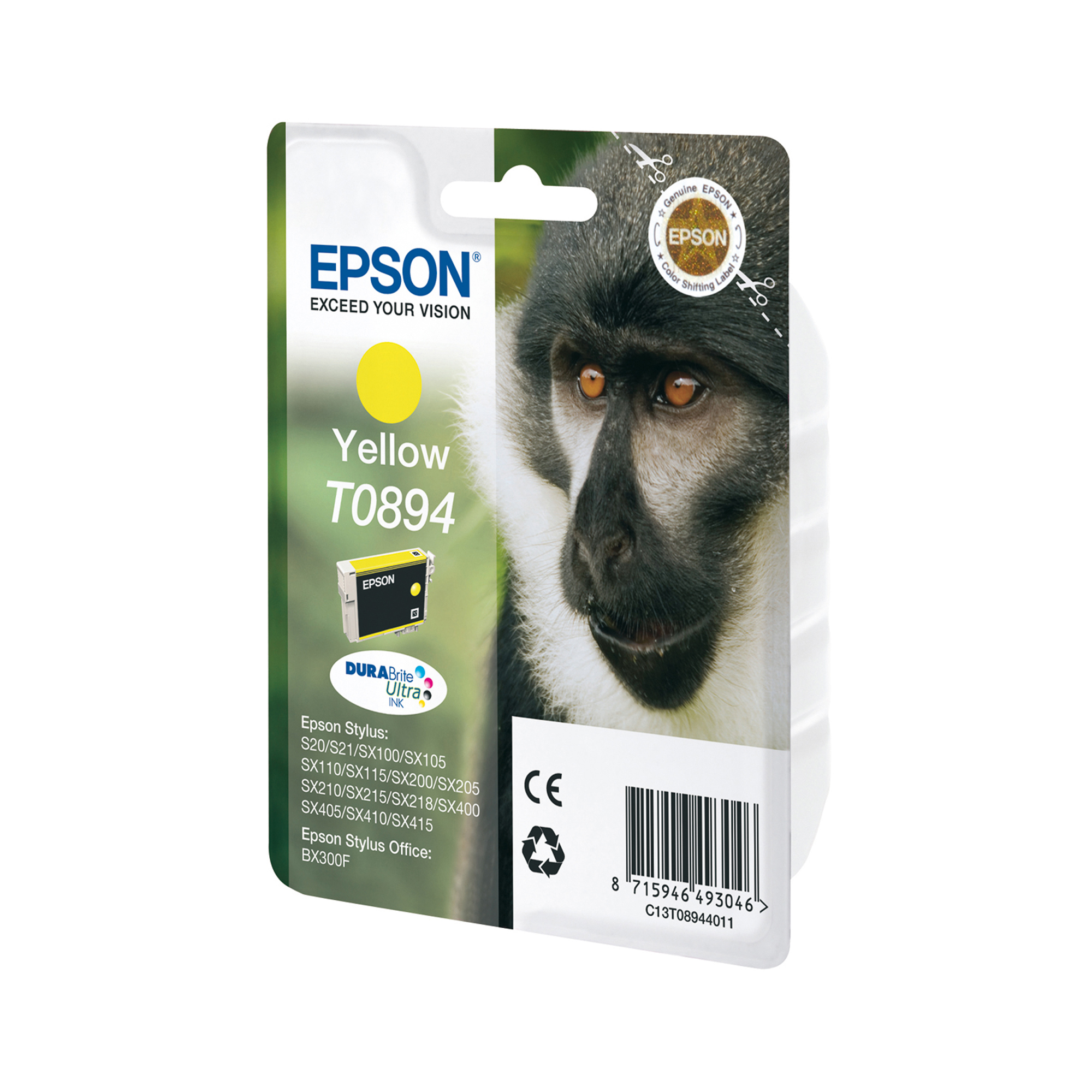 Epson T0894 - 3.5 ml - giallo - originale - blister - cartuccia d'inchiostro - per Stylus S21, SX110, SX115, SX210, SX215, SX400, SX405, SX410, SX415; Stylus Office BX300