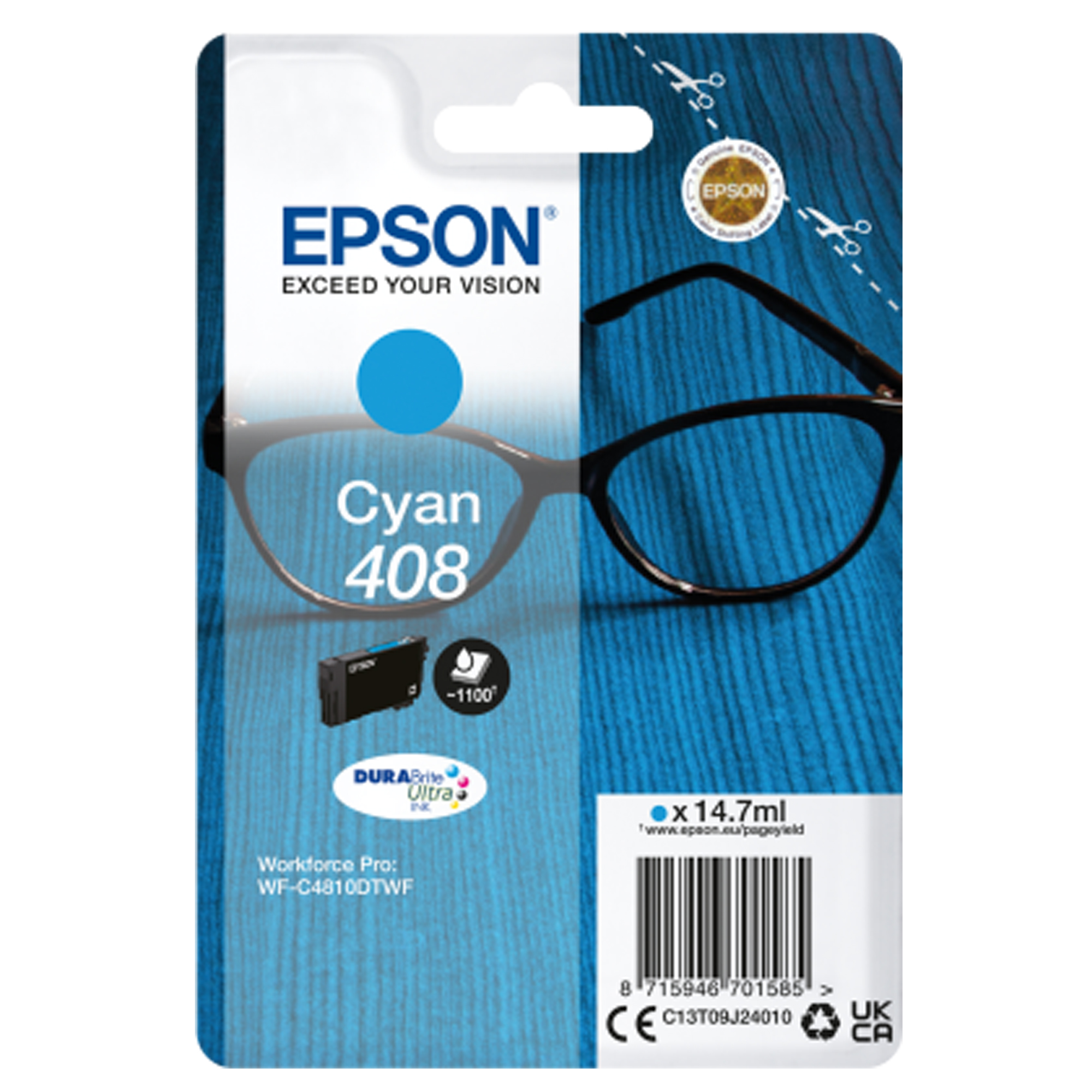 Epson 408 - 14.7 ml - alta capienza - ciano - originale - blister - cartuccia d'inchiostro - per WorkForce Pro WF-C4810DTWF