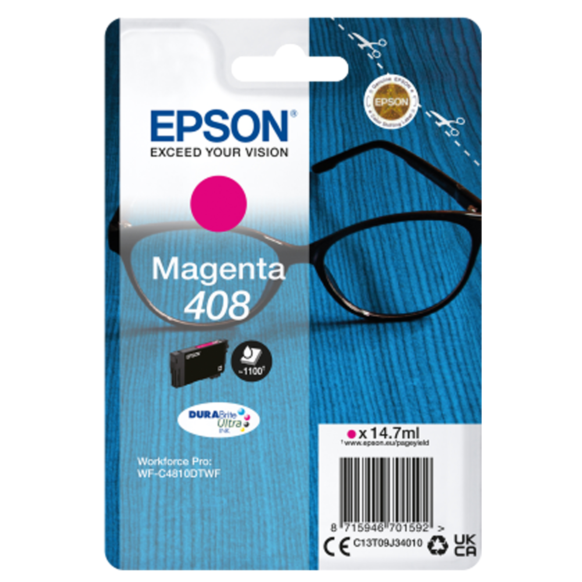 Epson 408 - 14.7 ml - alta capienza - magenta - originale - blister - cartuccia d'inchiostro - per WorkForce Pro WF-C4810DTWF
