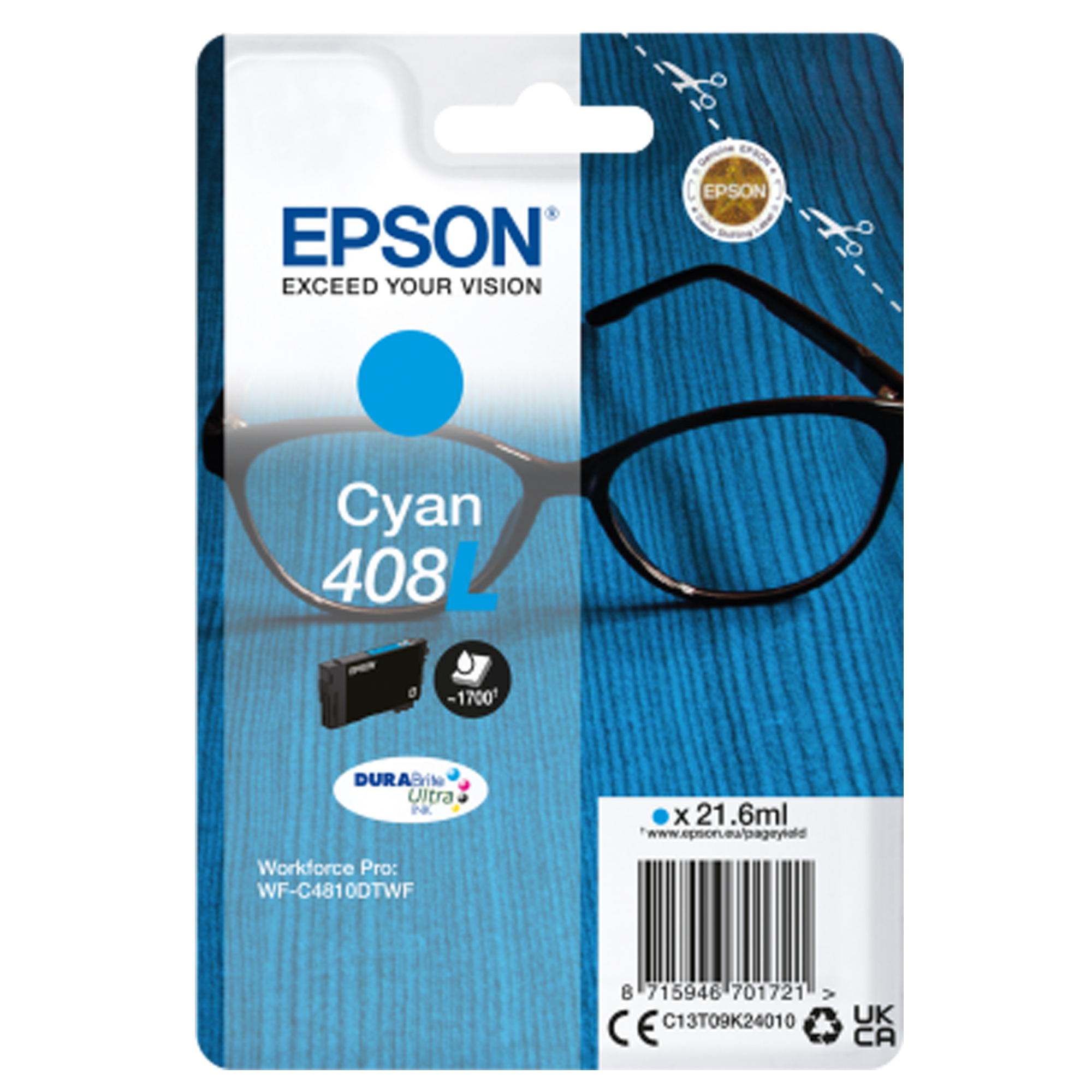 Epson 408 - 21.6 ml - ciano - originale - blister - cartuccia d'inchiostro - per WorkForce Pro WF-C4810DTWF