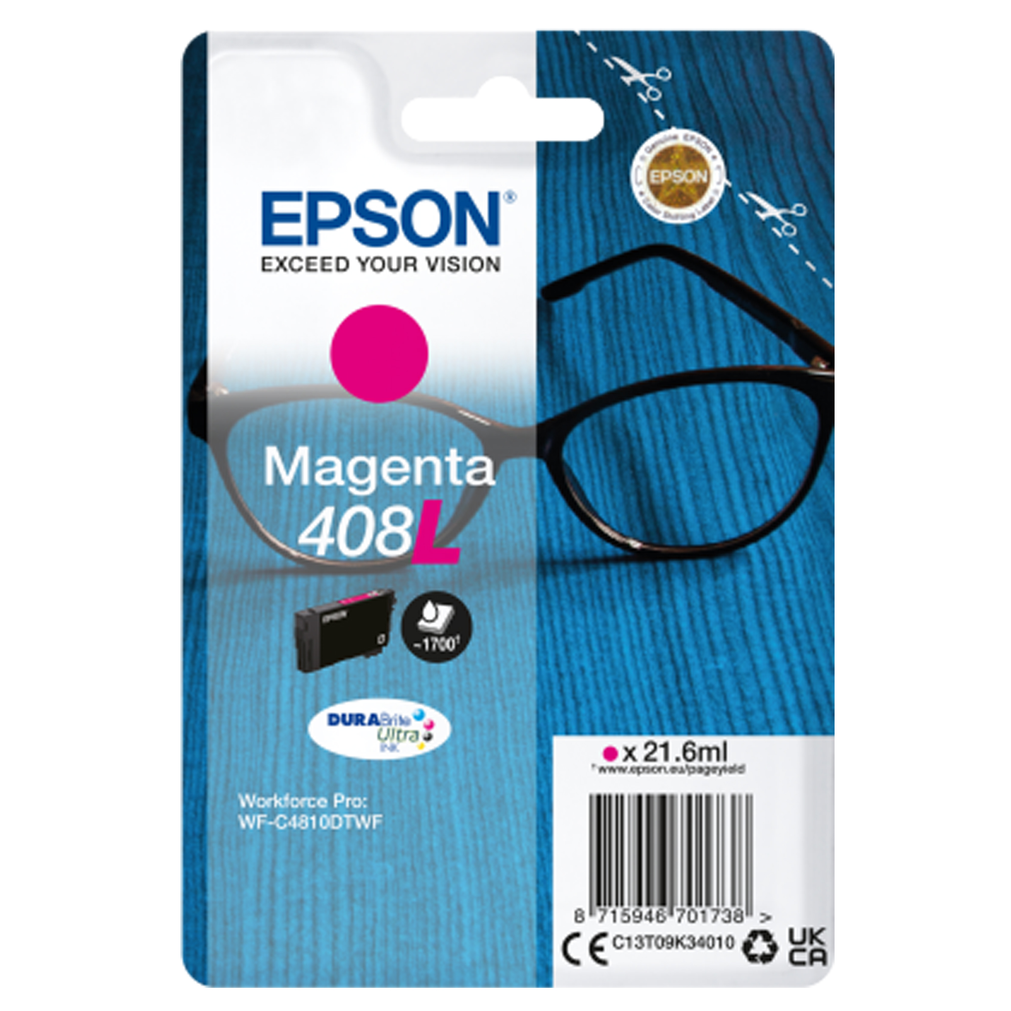 Epson 408L - 21.6 ml - magenta - originale - blister - cartuccia d'inchiostro - per WorkForce Pro WF-C4810DTWF