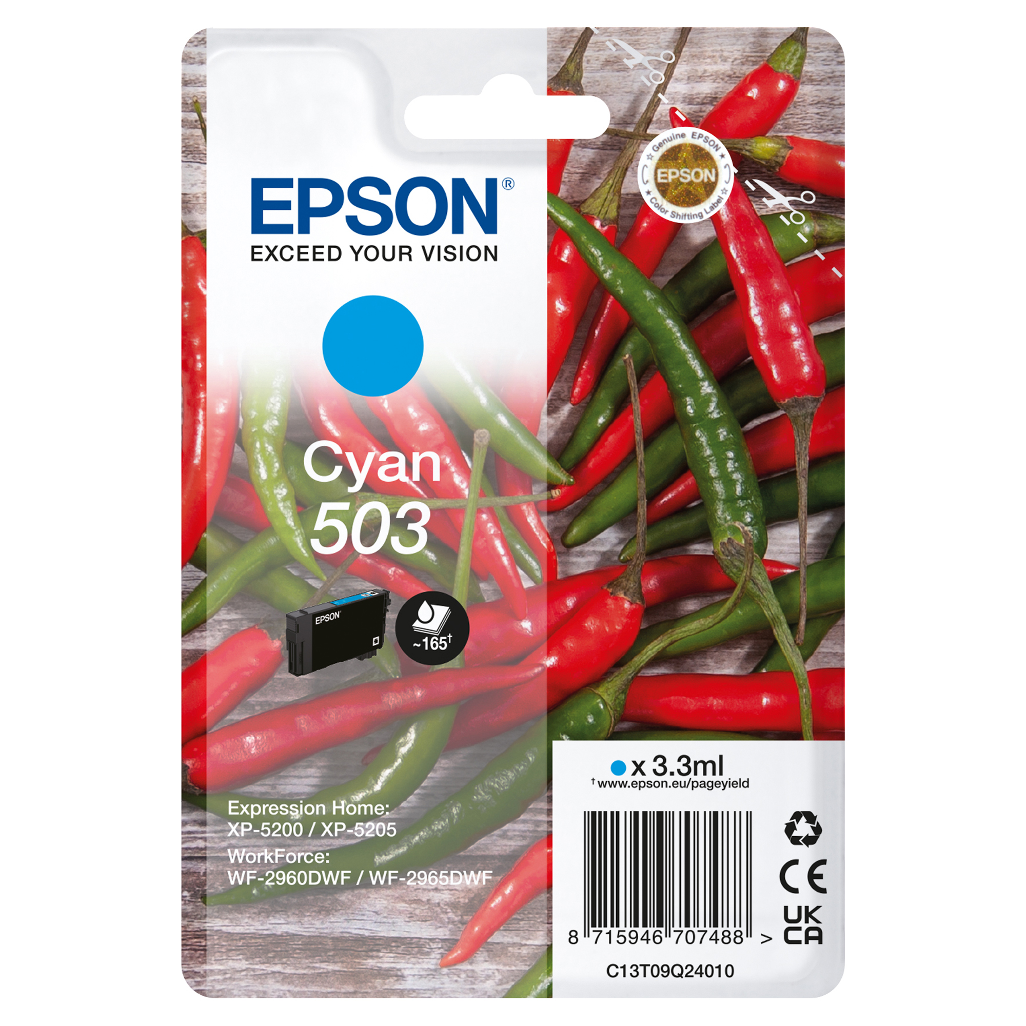 Epson 503 Singlepack - 3.3 ml - ciano - originale - blister - cartuccia d'inchiostro - per EPL 5200; RIP Station 5200; WorkForce WF-2960