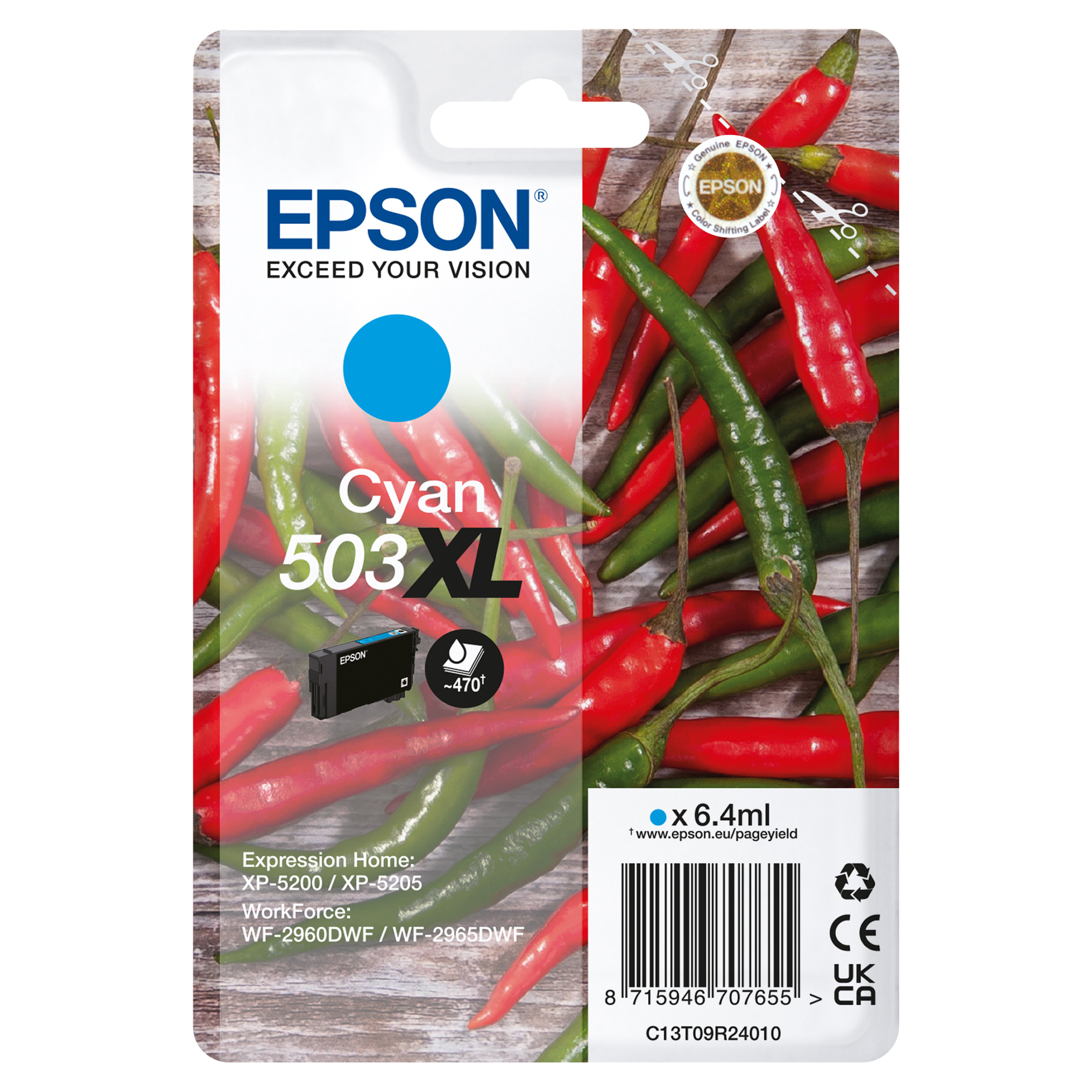 Epson 503XL - 6.4 ml - ciano - originale - blister - cartuccia d'inchiostro - per EPL 5200; RIP Station 5200; WorkForce WF-2960