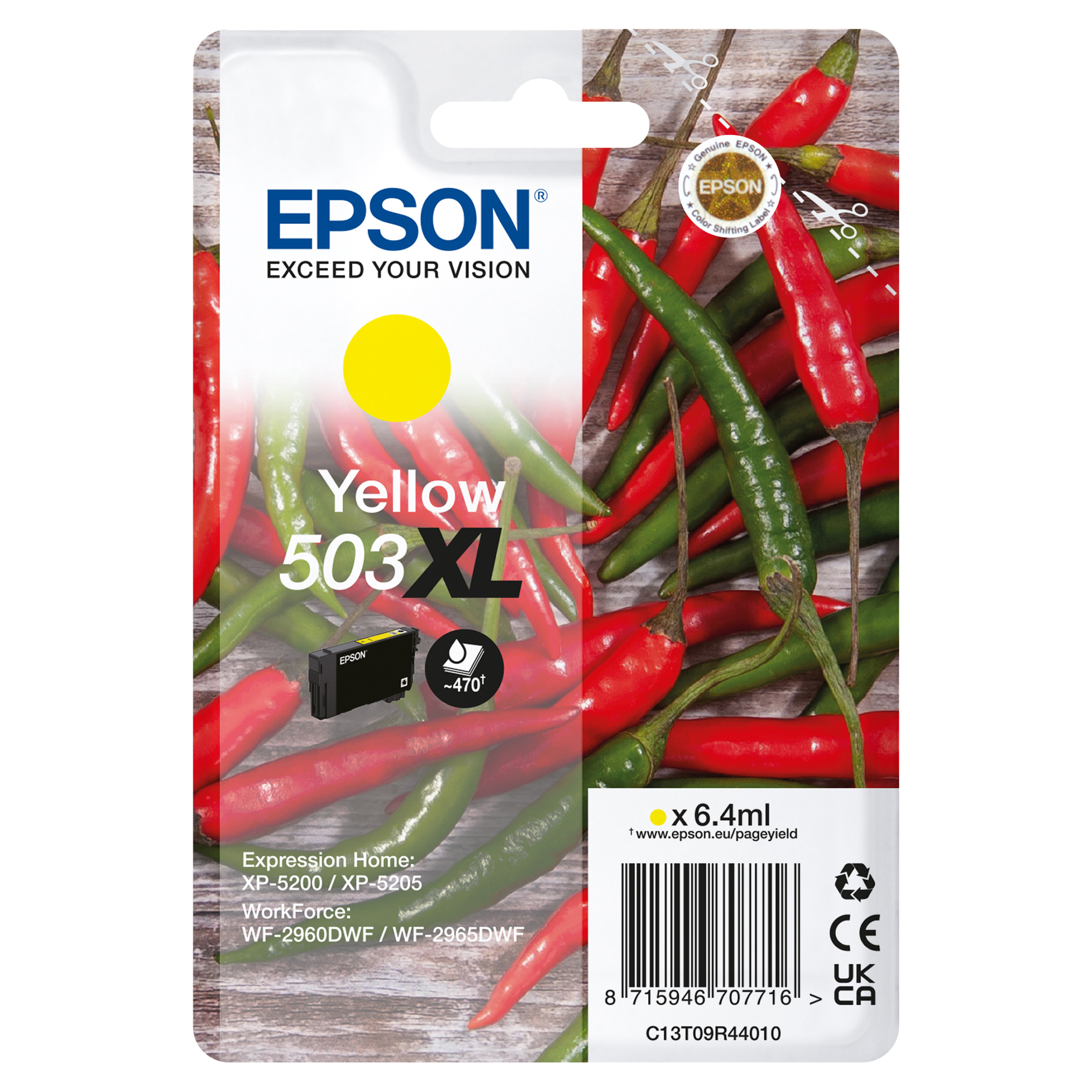 Epson 503XL - 6.4 ml - XL - giallo - originale - blister con radiofrequenza / allarme acustico - cartuccia d'inchiostro - per EPL 5200; RIP Station 5200; WorkForce WF-2960