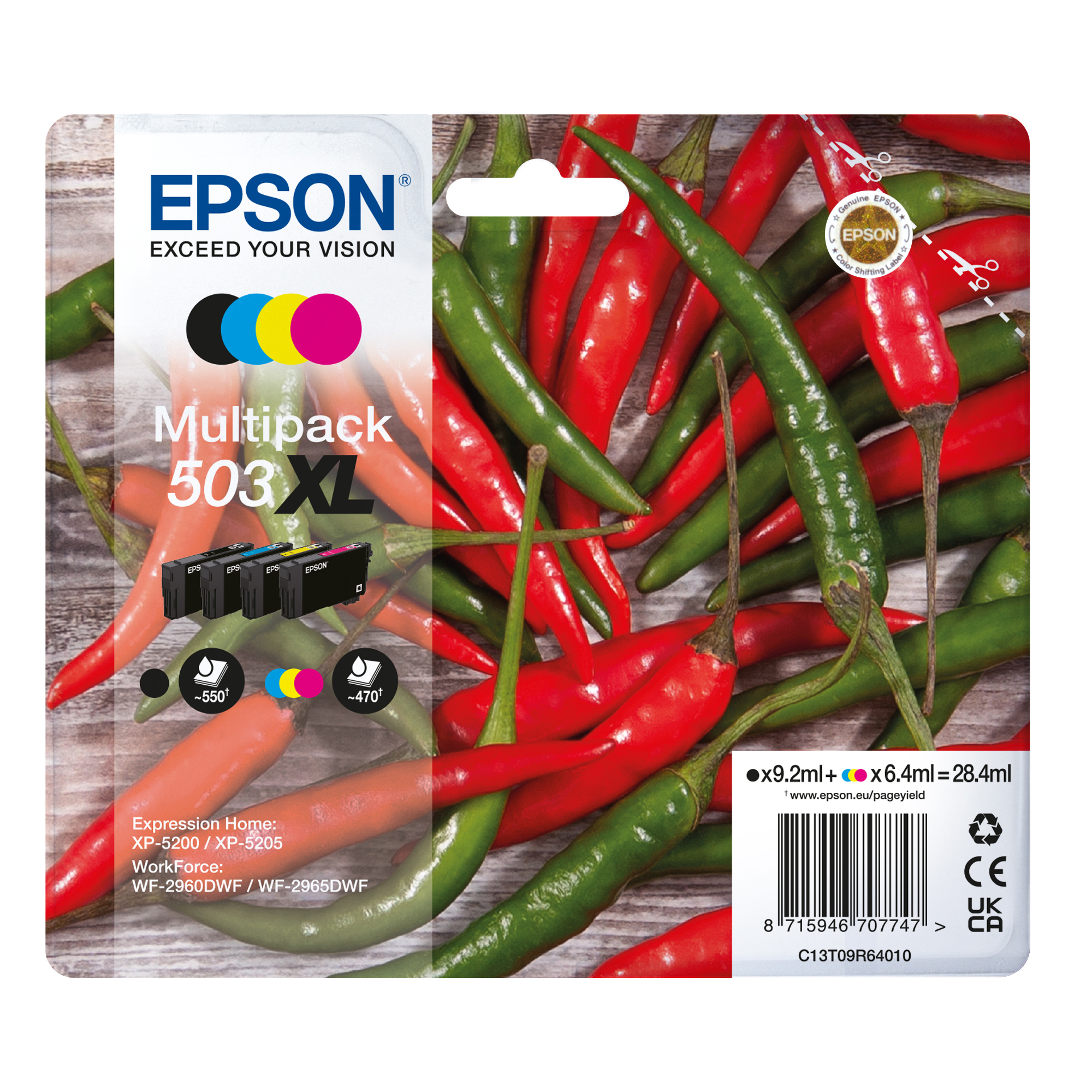 Epson 503XL Multipack - Confezione da 4 - XL - nero, giallo, ciano, magenta - originale - blister - cartuccia d'inchiostro - per EPL 5200; RIP Station 5200; WorkForce WF-2960