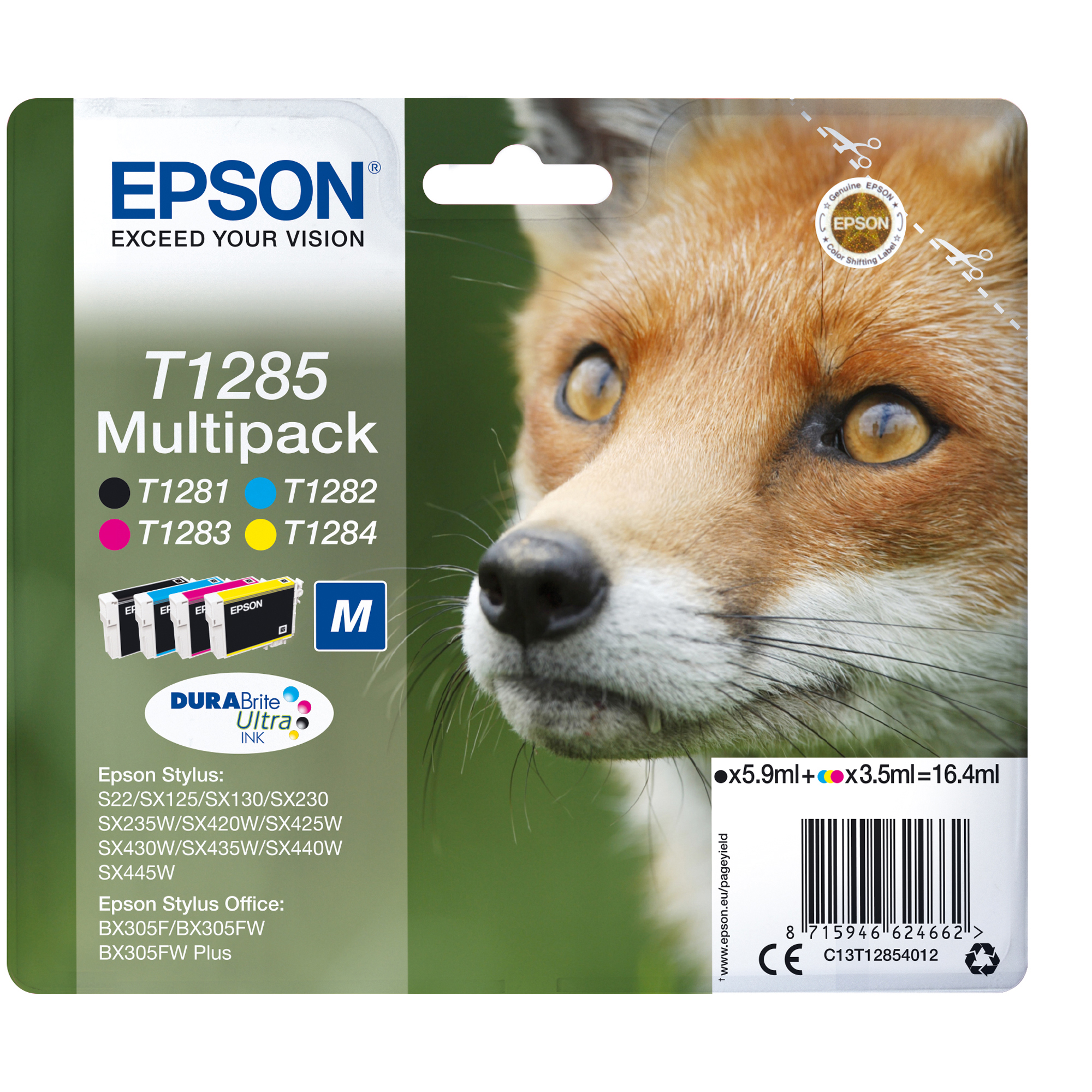 Epson T1285 Multipack - Confezione da 4 - 16.4 ml - nero, giallo, ciano, magenta - originale - cartuccia d'inchiostro - per Stylus S22, SX130, SX230, SX235, SX430, SX435, SX438, SX440, SX445; Stylus Office BX305
