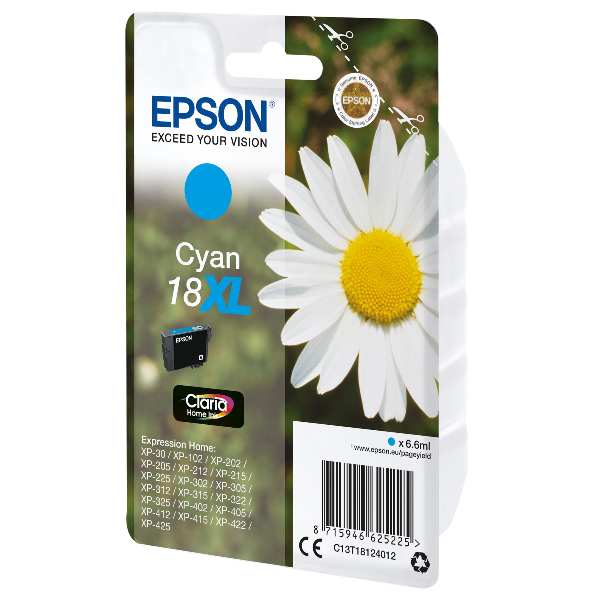 Epson 18XL - 6.6 ml - XL - ciano - originale - cartuccia d'inchiostro - per Expression Home XP-212, 215, 225, 312, 315, 322, 325, 412, 415, 422, 425