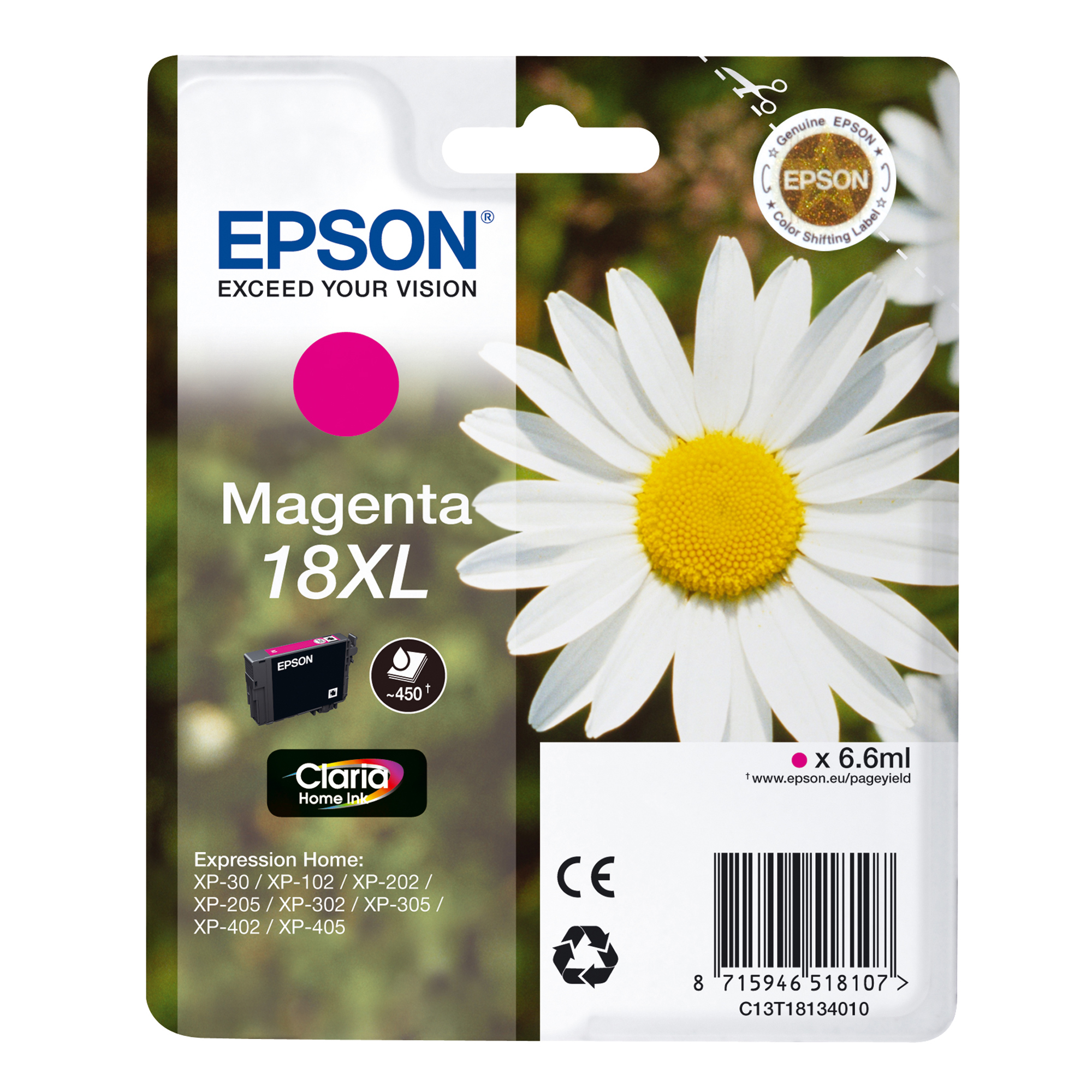Epson 18XL - 6.6 ml - XL - magenta - originale - cartuccia d'inchiostro - per Expression Home XP-212, 215, 225, 312, 315, 322, 325, 412, 415, 422, 425