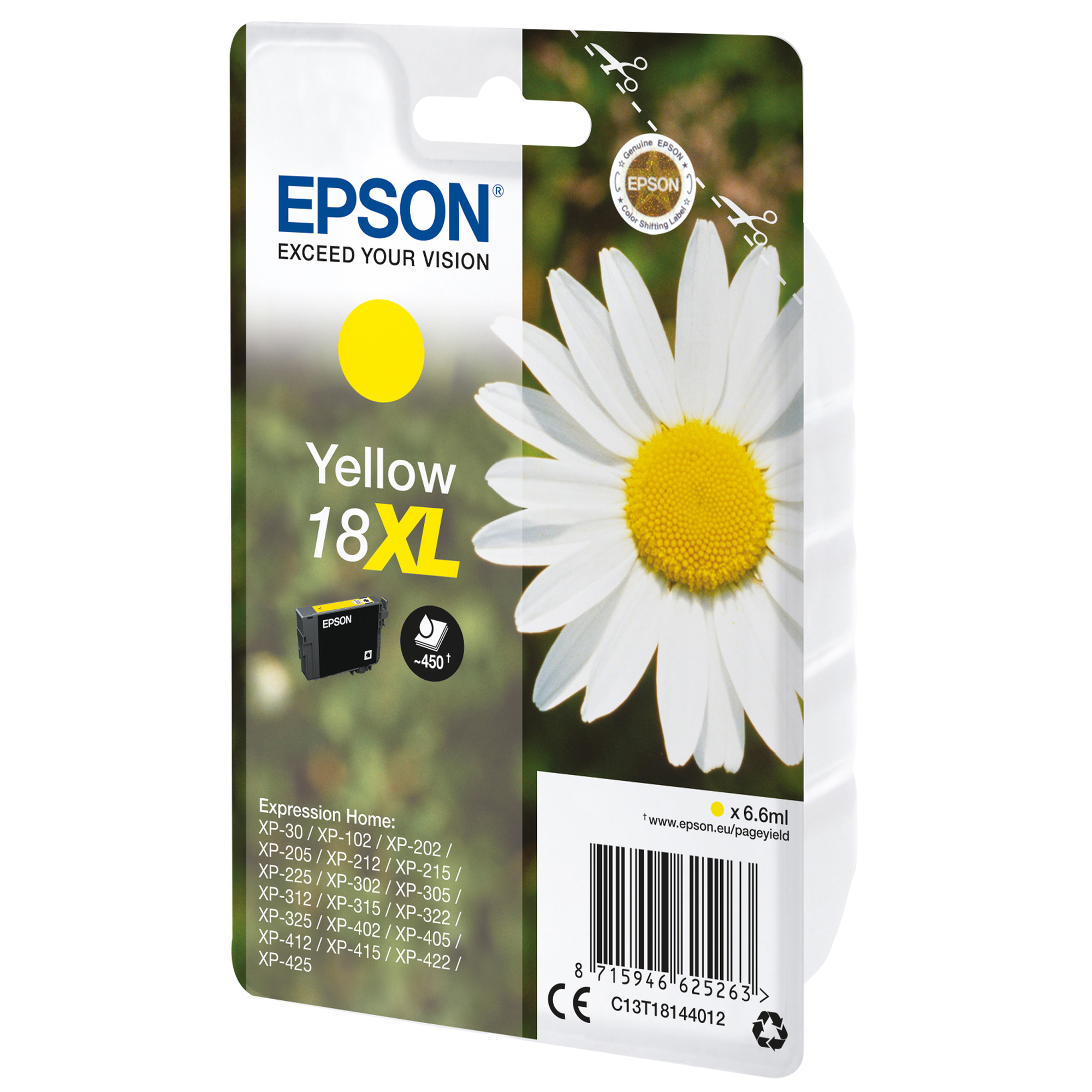 Epson 18XL - 6.6 ml - XL - giallo - originale - cartuccia d'inchiostro - per Expression Home XP-212, 215, 225, 312, 315, 322, 325, 412, 415, 422, 425