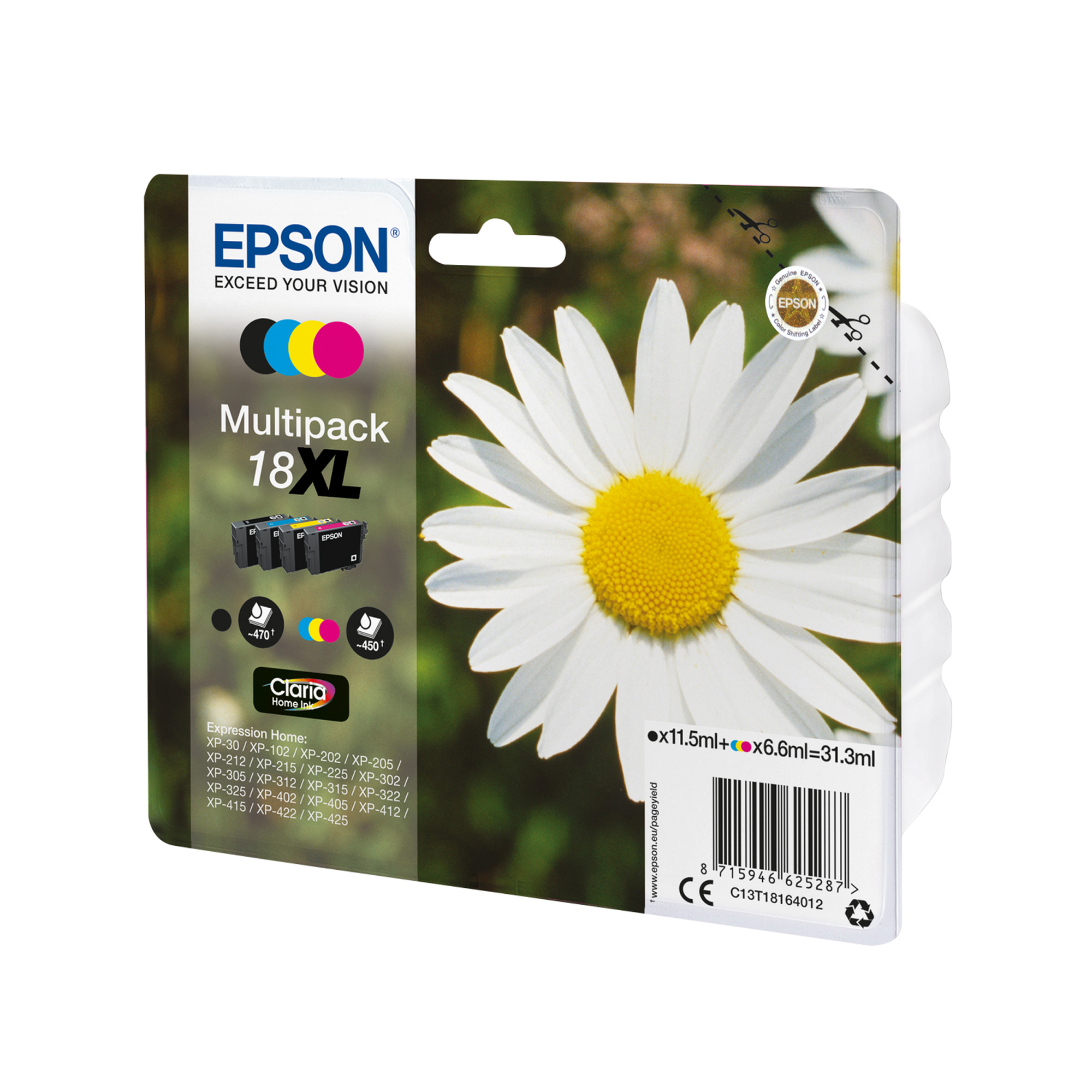 Epson 18XL - Confezione da 4 - XL - nero, giallo, ciano, magenta - originale - blister - cartuccia d'inchiostro - per Expression Home XP-212, 215, 225, 312, 315, 322, 325, 412, 415, 422, 425
