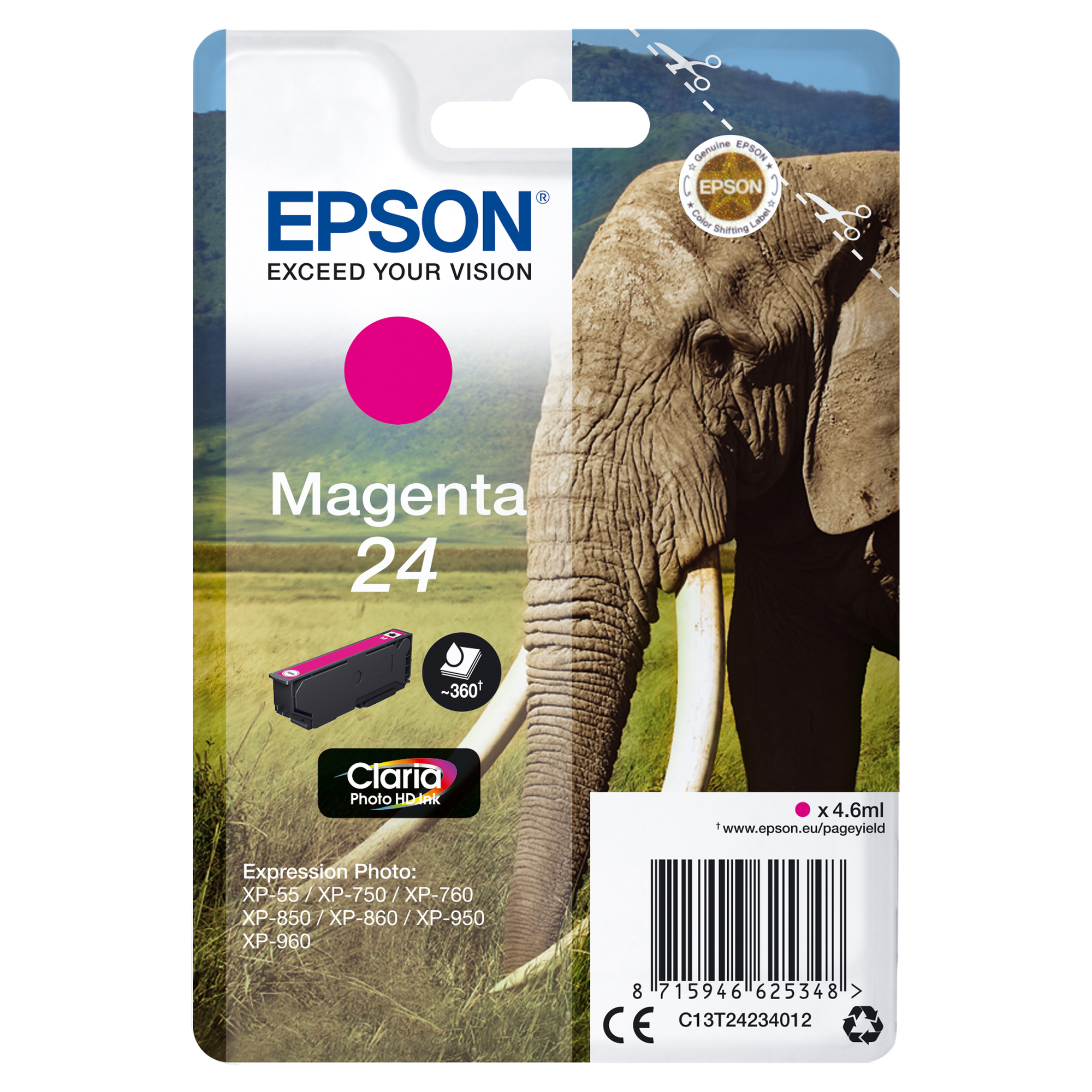 Epson 24 - 4.6 ml - magenta - originale - cartuccia d'inchiostro - per Expression Photo XP-55, 750, 760, 850, 860, 950, 960, 970; Expression Premium XP-750, 850