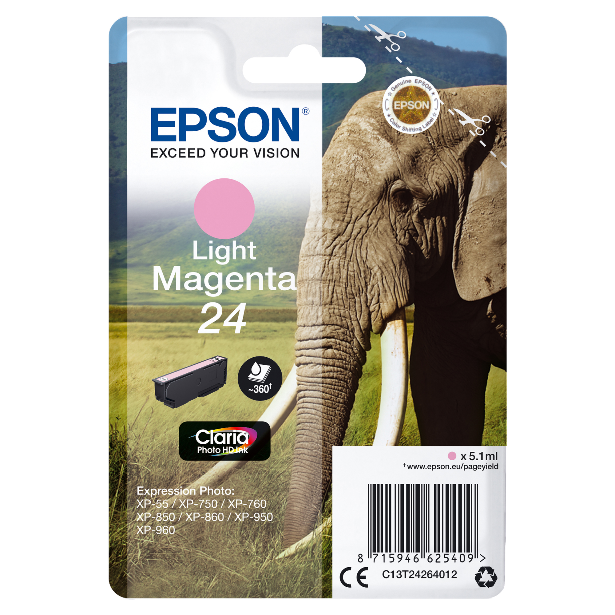Epson 24 - 5.1 ml - magenta chiaro - originale - cartuccia d'inchiostro - per Expression Photo XP-55, 750, 760, 850, 860, 950, 960, 970; Expression Premium XP-750, 850