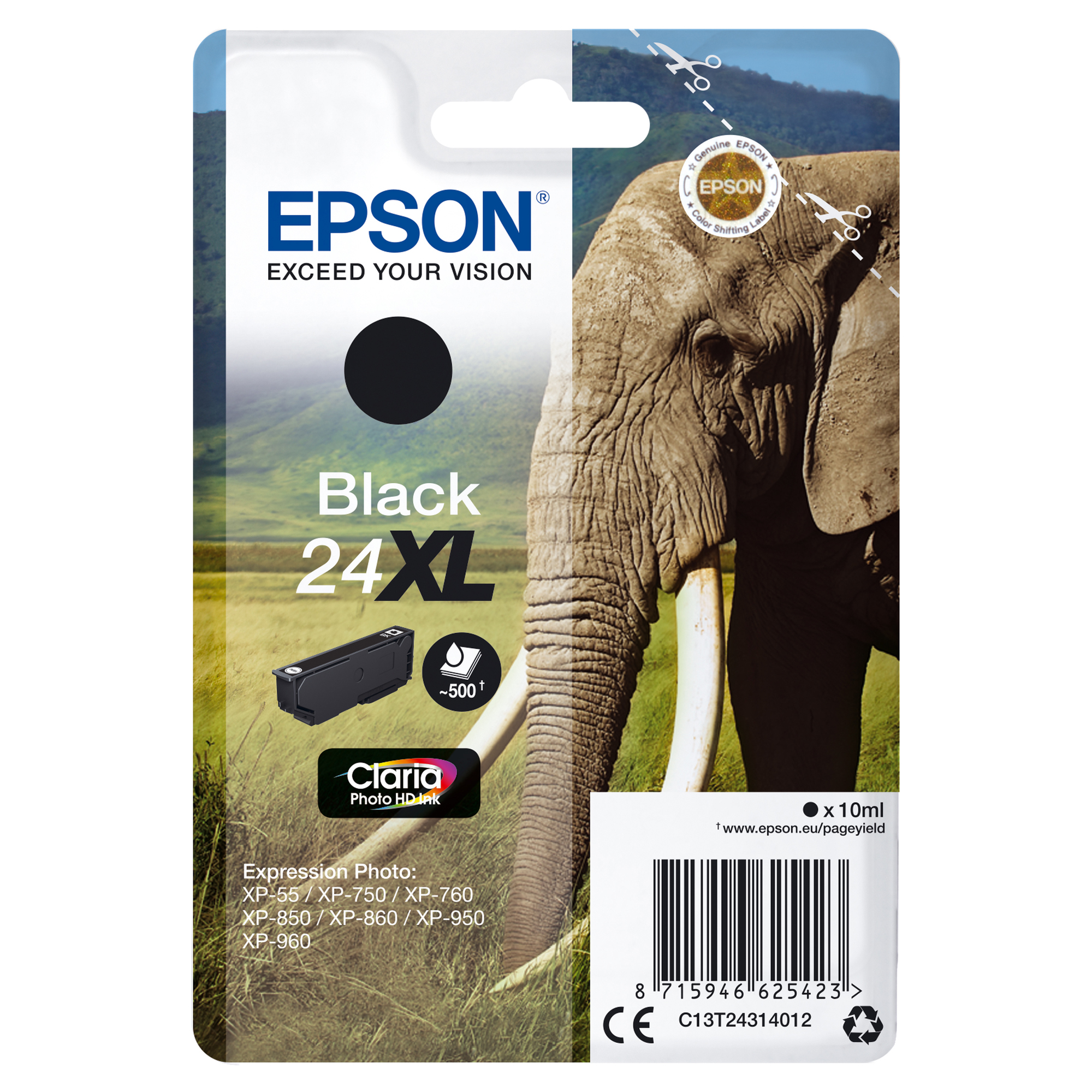 Epson 24XL - 10 ml - XL - nero - originale - cartuccia d'inchiostro - per Expression Photo XP-55, 750, 760, 850, 860, 950, 960, 970; Expression Premium XP-750, 850