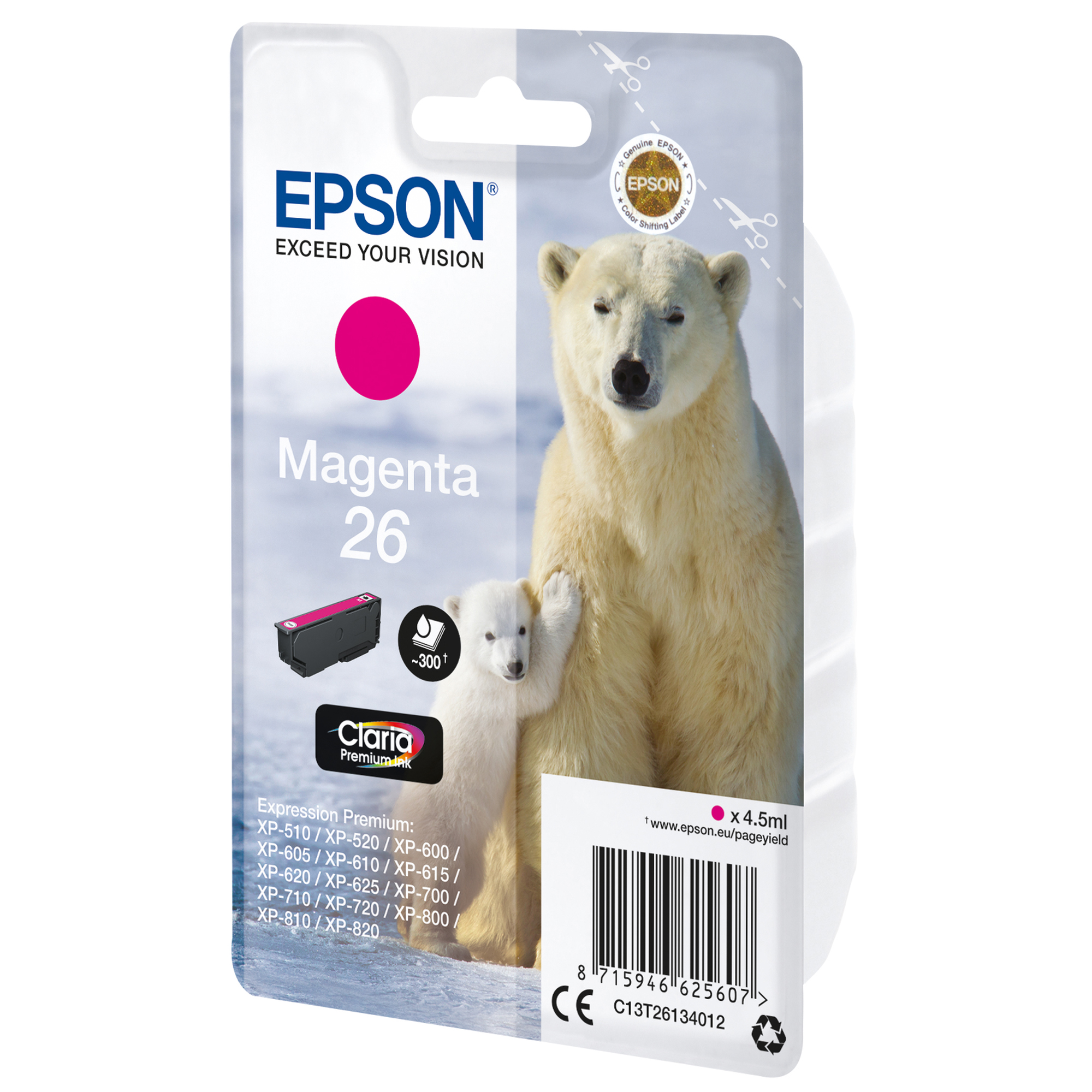 Epson 26 - 4.5 ml - magenta - originale - cartuccia d'inchiostro - per Expression Premium XP-510, 520, 600, 605, 610, 615, 620, 625, 700, 710, 720, 800, 810, 820