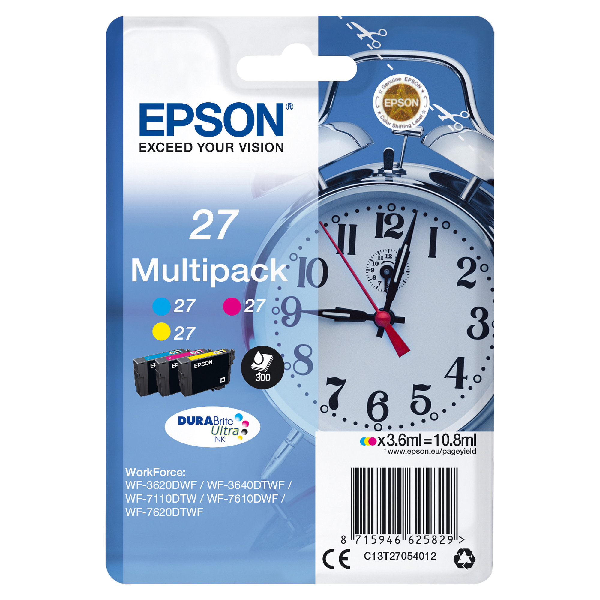 Epson 27 Multi-Pack - Confezione da 3 - 10.8 ml - giallo, ciano, magenta - originale - cartuccia d'inchiostro - per WorkForce WF-3620, WF-3640, WF-7110, WF-7210, WF-7610, WF-7620, WF-7710, WF-7715, WF-7720