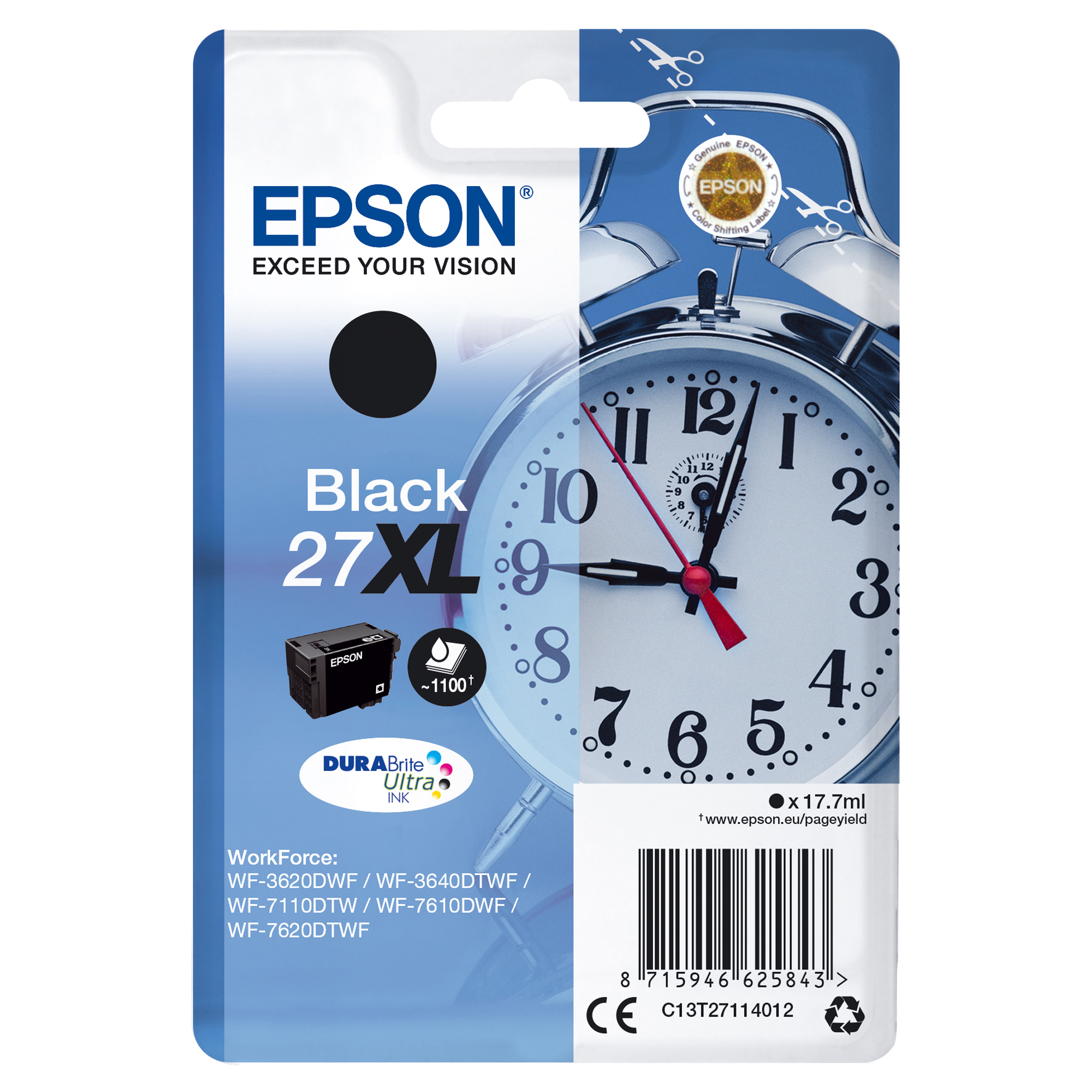 Epson 27XL - 17.7 ml - XL - nero - originale - cartuccia d'inchiostro - per WorkForce WF-3620, WF-3640, WF-7110, WF-7210, WF-7610, WF-7620, WF-7710, WF-7715, WF-7720