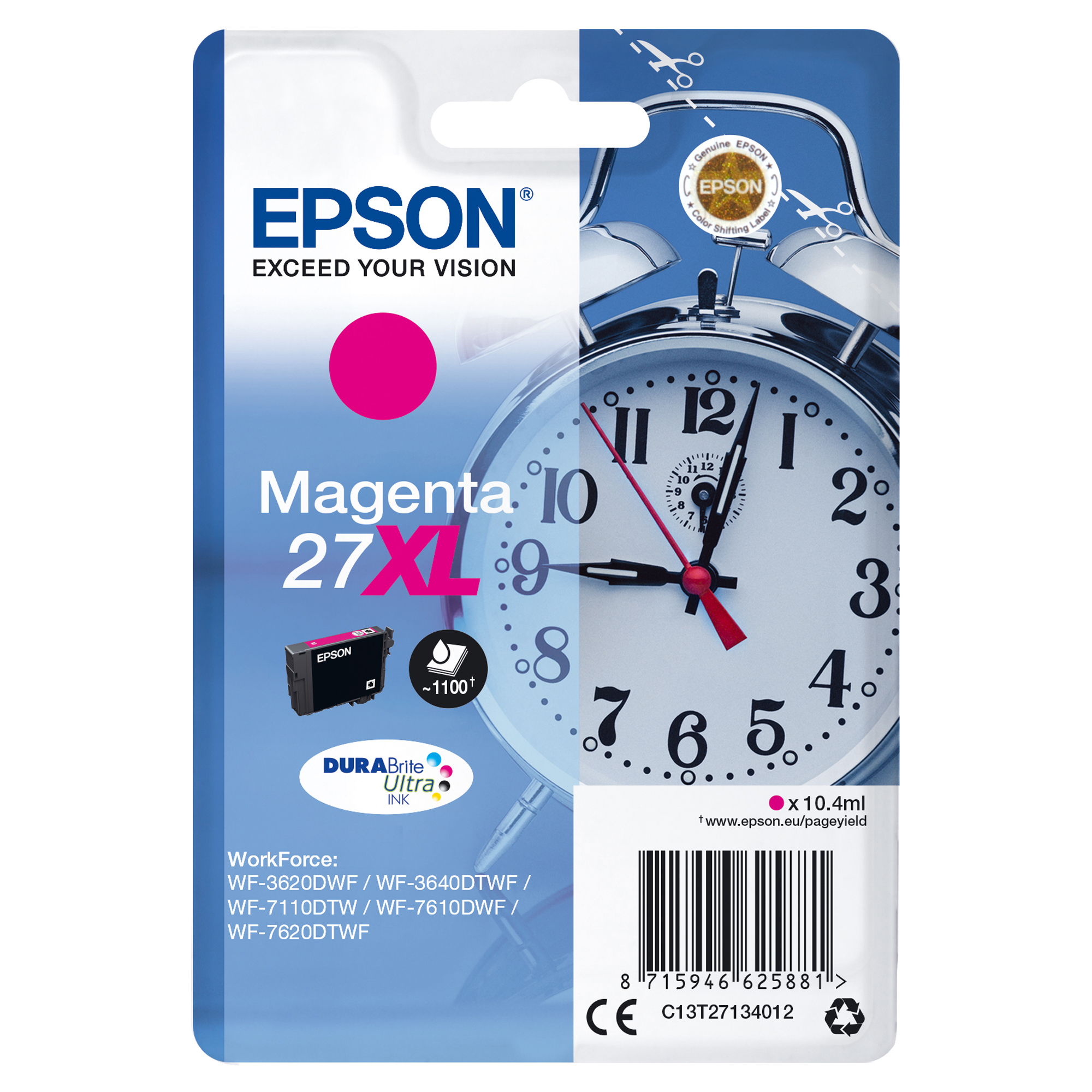 Epson 27XL - 10.4 ml - XL - magenta - originale - cartuccia d'inchiostro - per WorkForce WF-3620, WF-3640, WF-7110, WF-7210, WF-7610, WF-7620, WF-7710, WF-7715, WF-7720