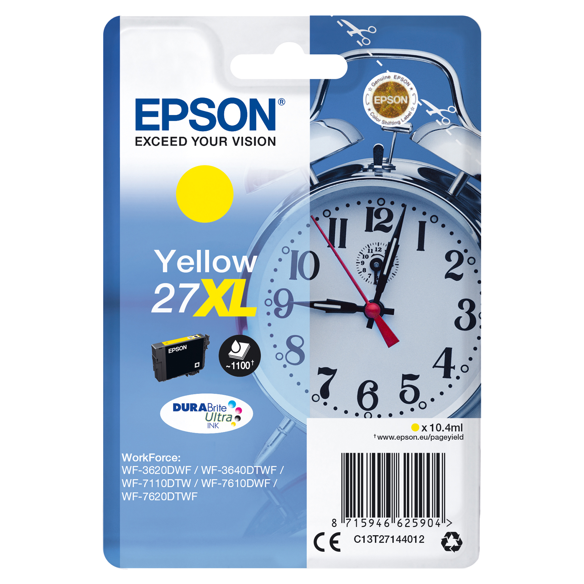 Epson 27XL - 10.4 ml - XL - giallo - originale - cartuccia d'inchiostro - per WorkForce WF-3620, WF-3640, WF-7110, WF-7210, WF-7610, WF-7620, WF-7710, WF-7715, WF-7720