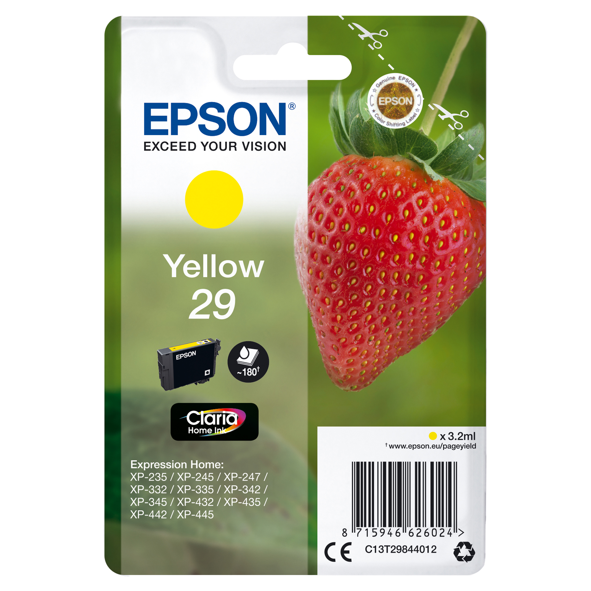 Epson 29 - 3.2 ml - giallo - originale - blister - cartuccia d'inchiostro - per Expression Home XP-245, 247, 255, 257, 332, 342, 345, 352, 355, 435, 442, 445, 452, 455