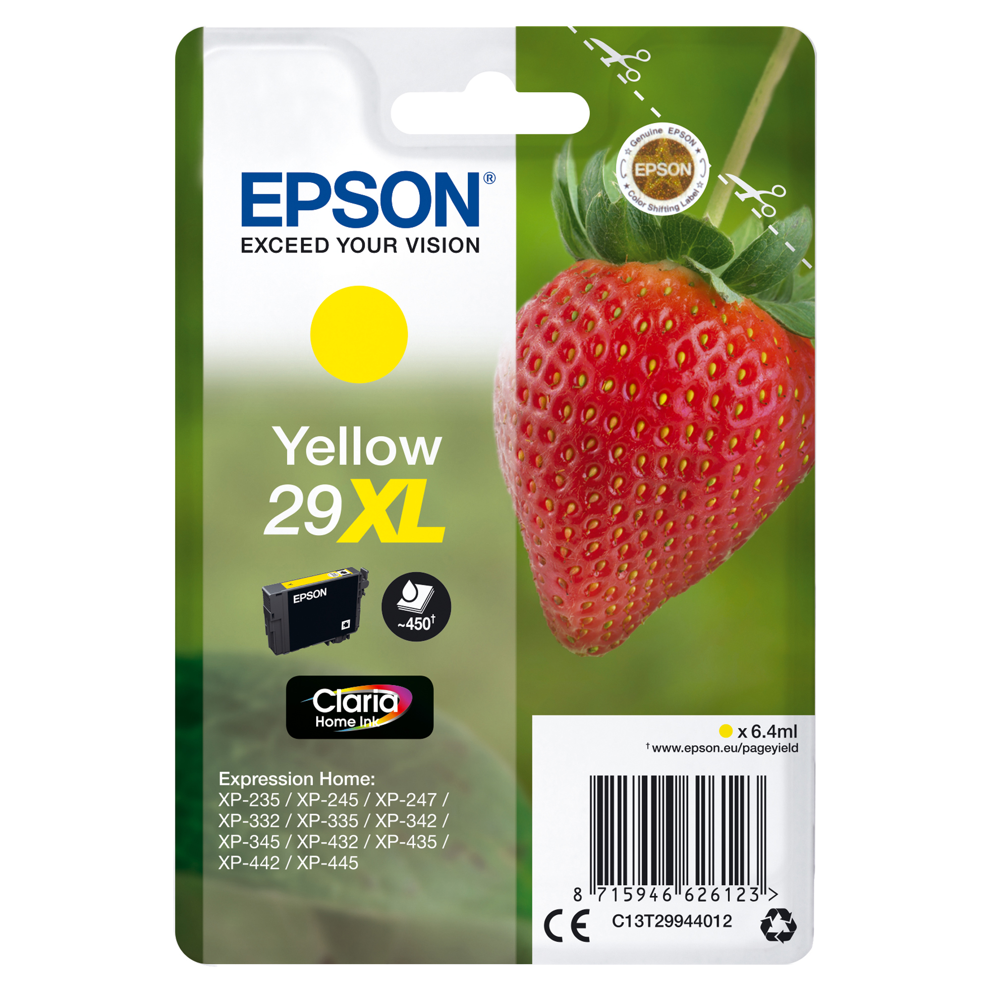 Epson 29XL - 6.4 ml - XL - giallo - originale - blister - cartuccia d'inchiostro - per Expression Home XP-245, 247, 255, 257, 332, 342, 345, 352, 355, 435, 442, 445, 452, 455