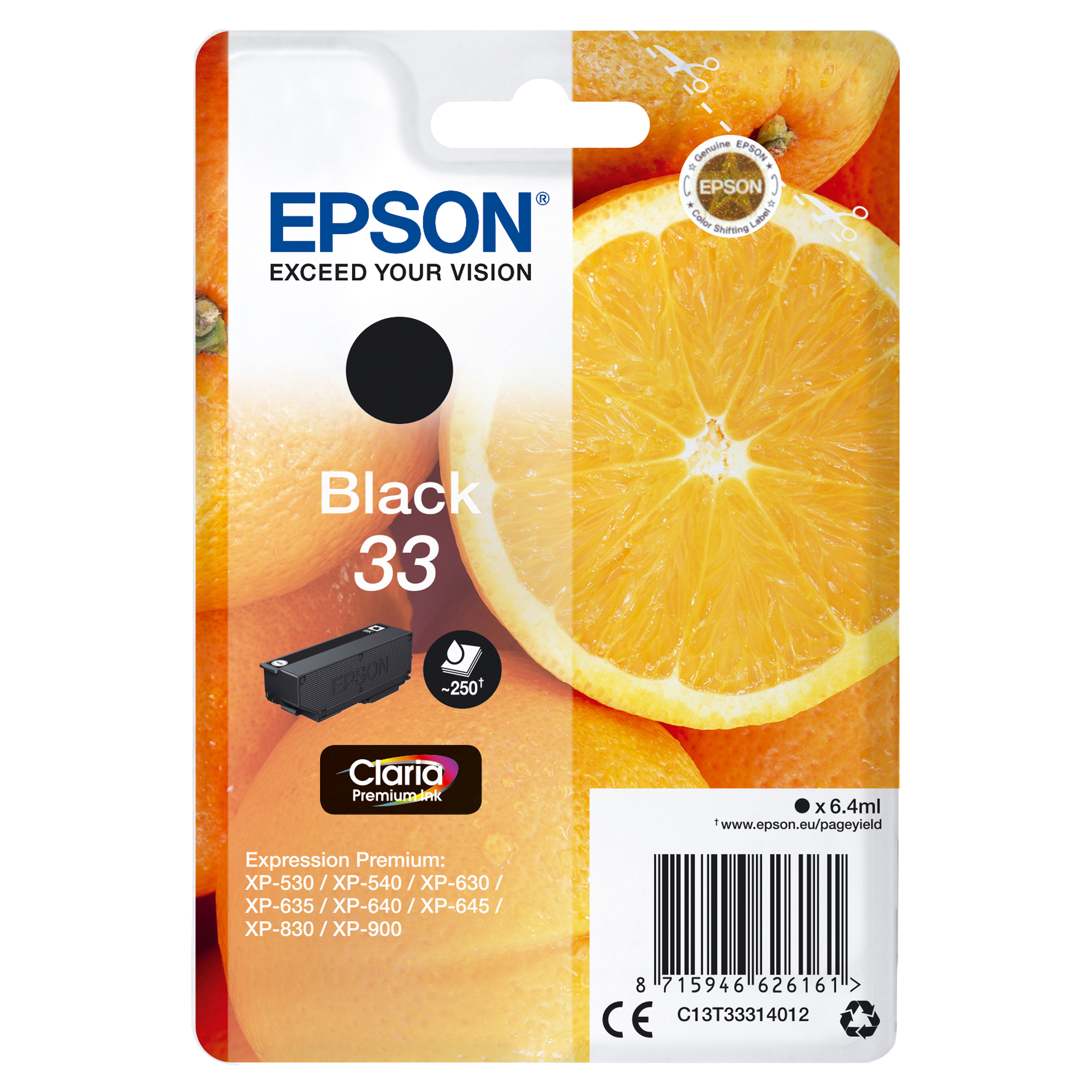 Epson 33 - 6.4 ml - nero - originale - blister - cartuccia d'inchiostro - per Expression Home XP-635, 830; Expression Premium XP-530, 540, 630, 635, 640, 645, 830, 900