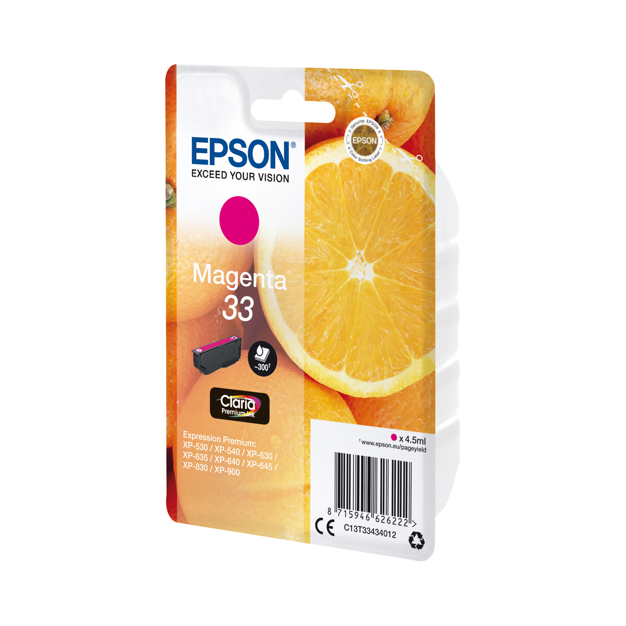 Epson 33 - 4.5 ml - magenta - originale - blister - cartuccia d'inchiostro - per Expression Home XP-635, 830; Expression Premium XP-530, 540, 630, 635, 640, 645, 830, 900