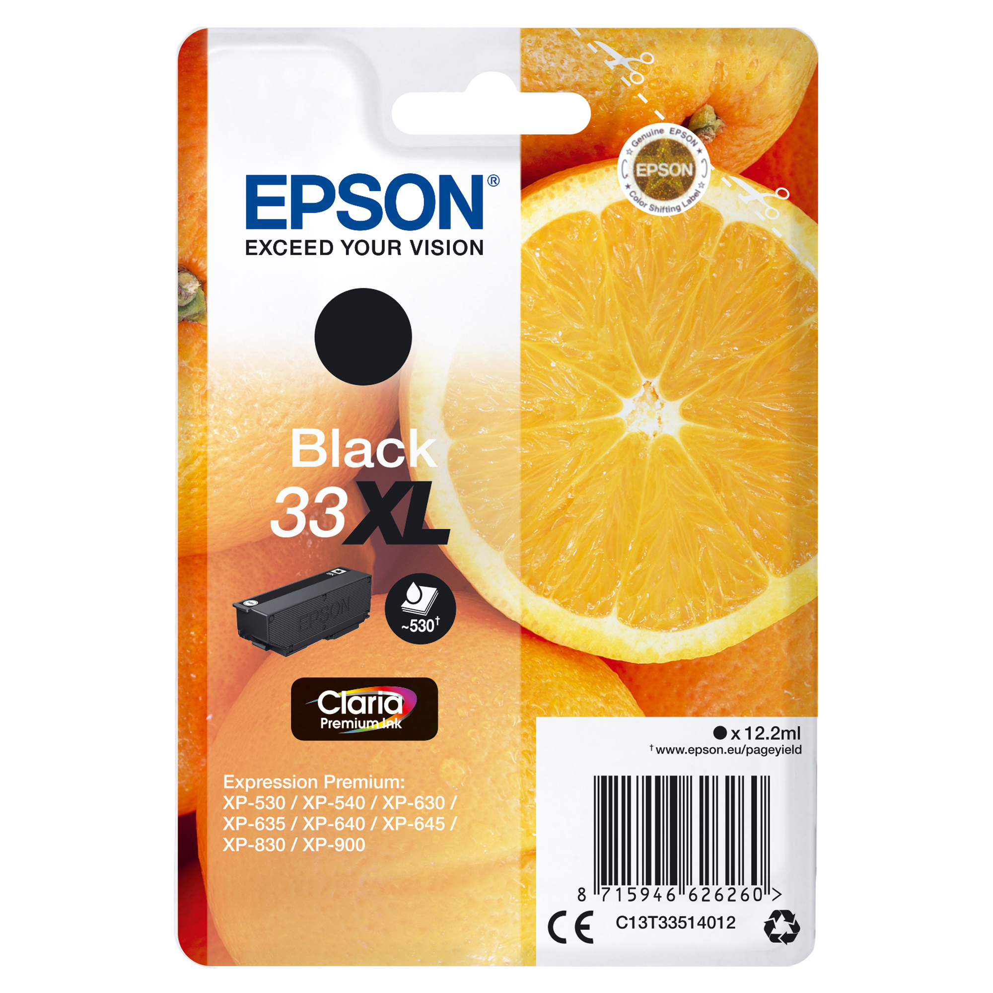 Epson 33XL - 12.2 ml - XL - nero - originale - blister - cartuccia d'inchiostro - per Expression Home XP-635, 830; Expression Premium XP-530, 540, 630, 635, 640, 645, 830, 900