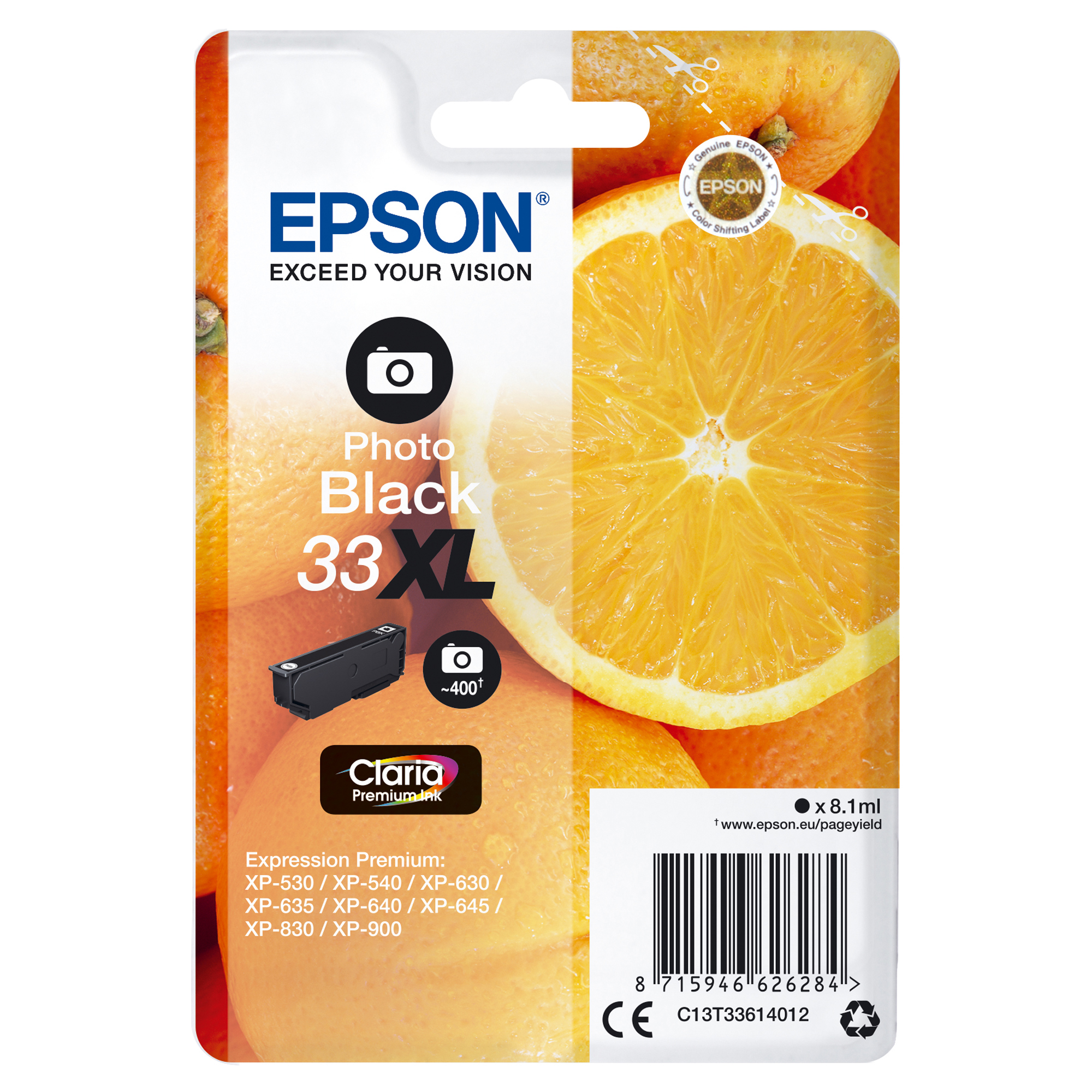 Epson 33XL - 8.1 ml - XL - nero per foto - originale - blister - cartuccia d'inchiostro - per Expression Home XP-635, 830; Expression Premium XP-530, 540, 630, 635, 640, 645, 830, 900