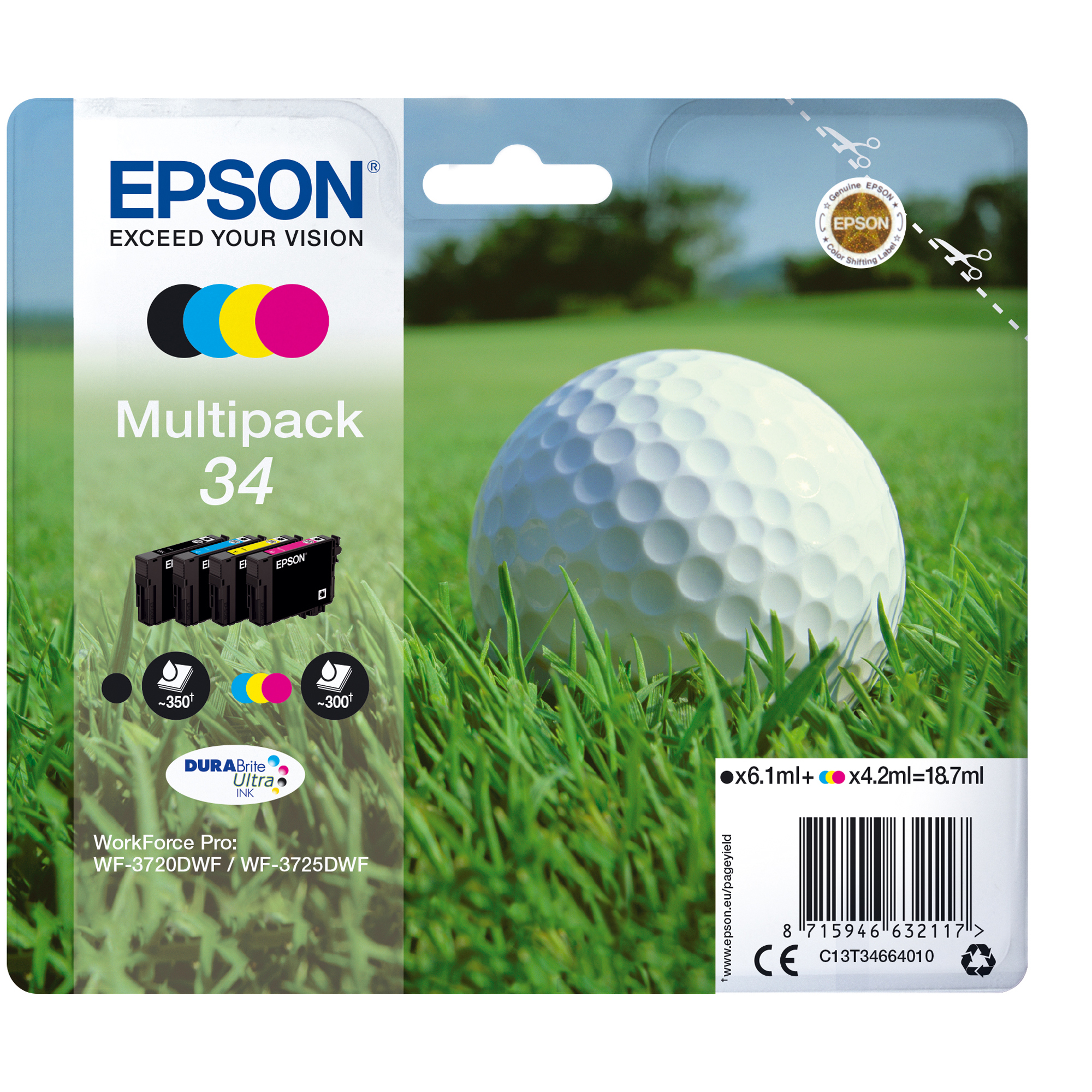 Epson 34 - Confezione da 4 - nero, giallo, ciano, magenta - originale - blister - cartuccia d'inchiostro - per WorkForce Pro WF-3720, WF-3720DWF, WF-3725DWF