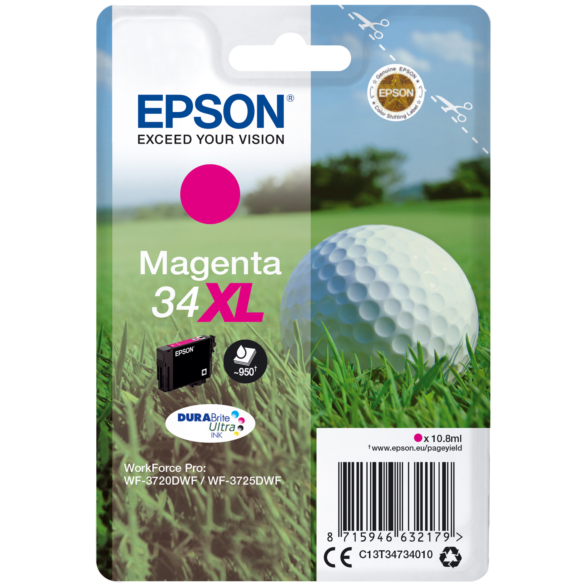 Epson 34XL - 10.8 ml - XL - magenta - originale - blister - cartuccia d'inchiostro - per WorkForce Pro WF-3720, WF-3720DWF, WF-3725DWF