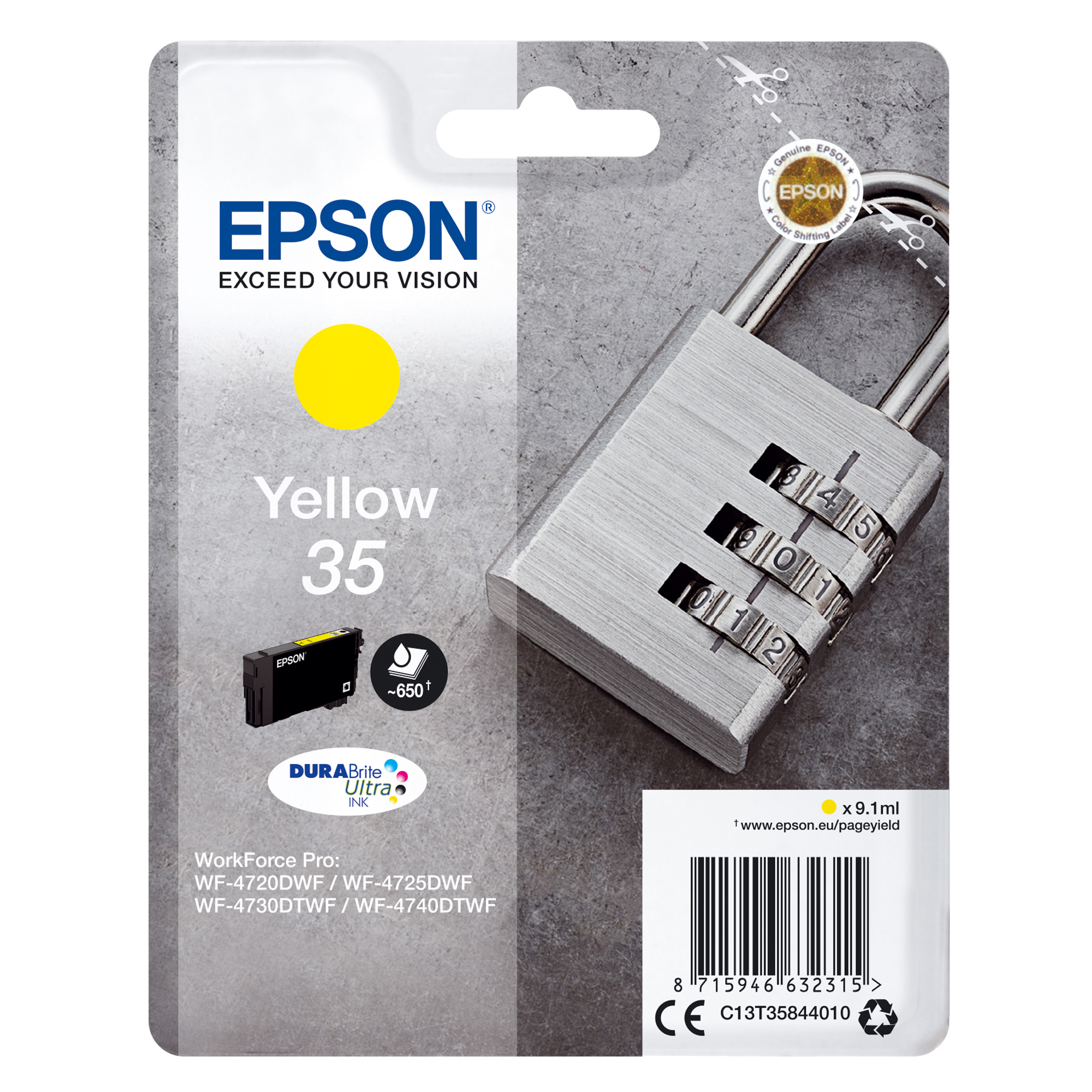 Epson 35 - 9.1 ml - giallo - originale - blister - cartuccia d'inchiostro - per WorkForce Pro WF-4720, WF-4720DWF, WF-4725DWF, WF-4730, WF-4730DTWF, WF-4740, WF-4740DTWF