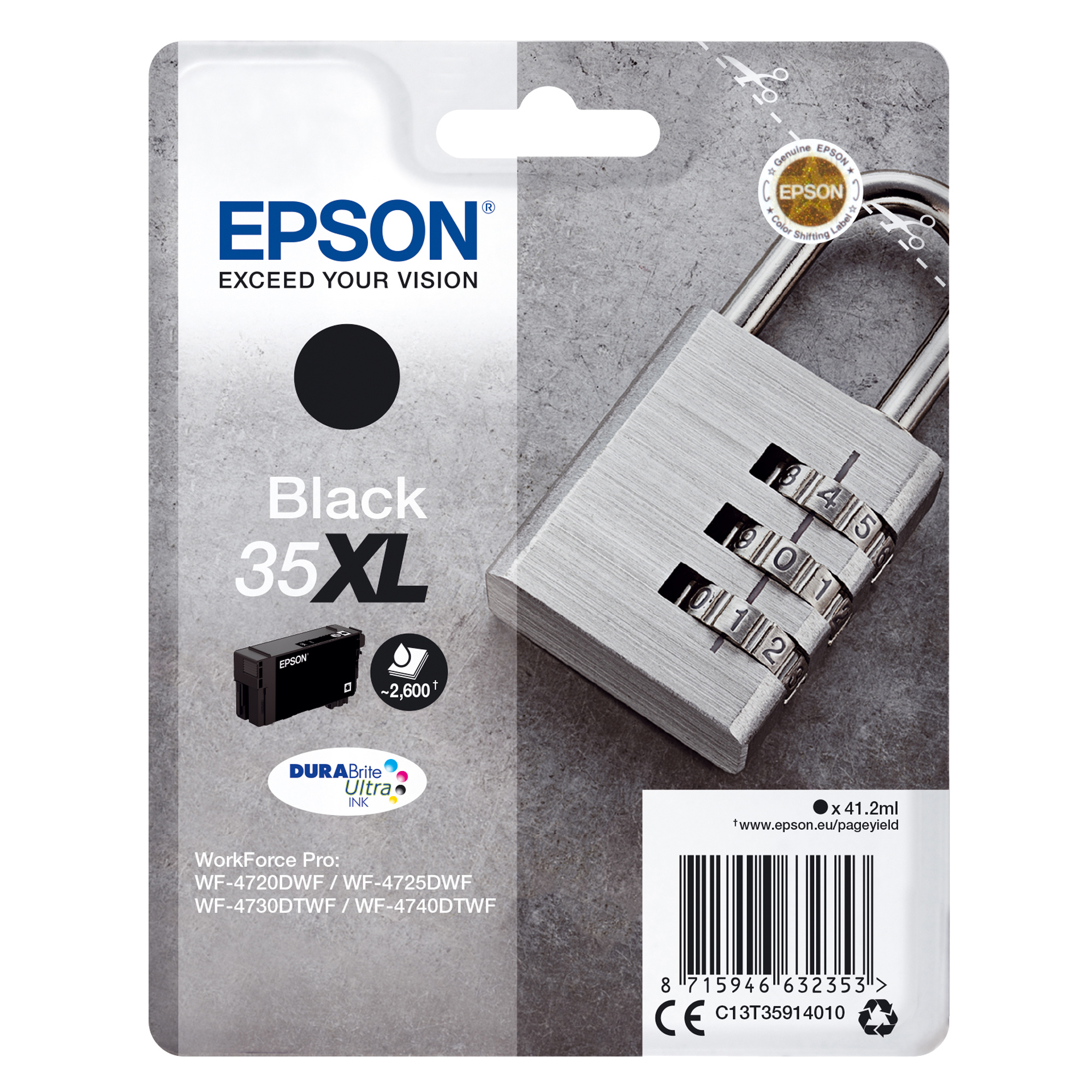 Epson 35XL - 41.2 ml - XL - nero - originale - cartuccia d'inchiostro - per WorkForce Pro WF-4720, WF-4720DWF, WF-4725DWF, WF-4730, WF-4730DTWF, WF-4740, WF-4740DTWF