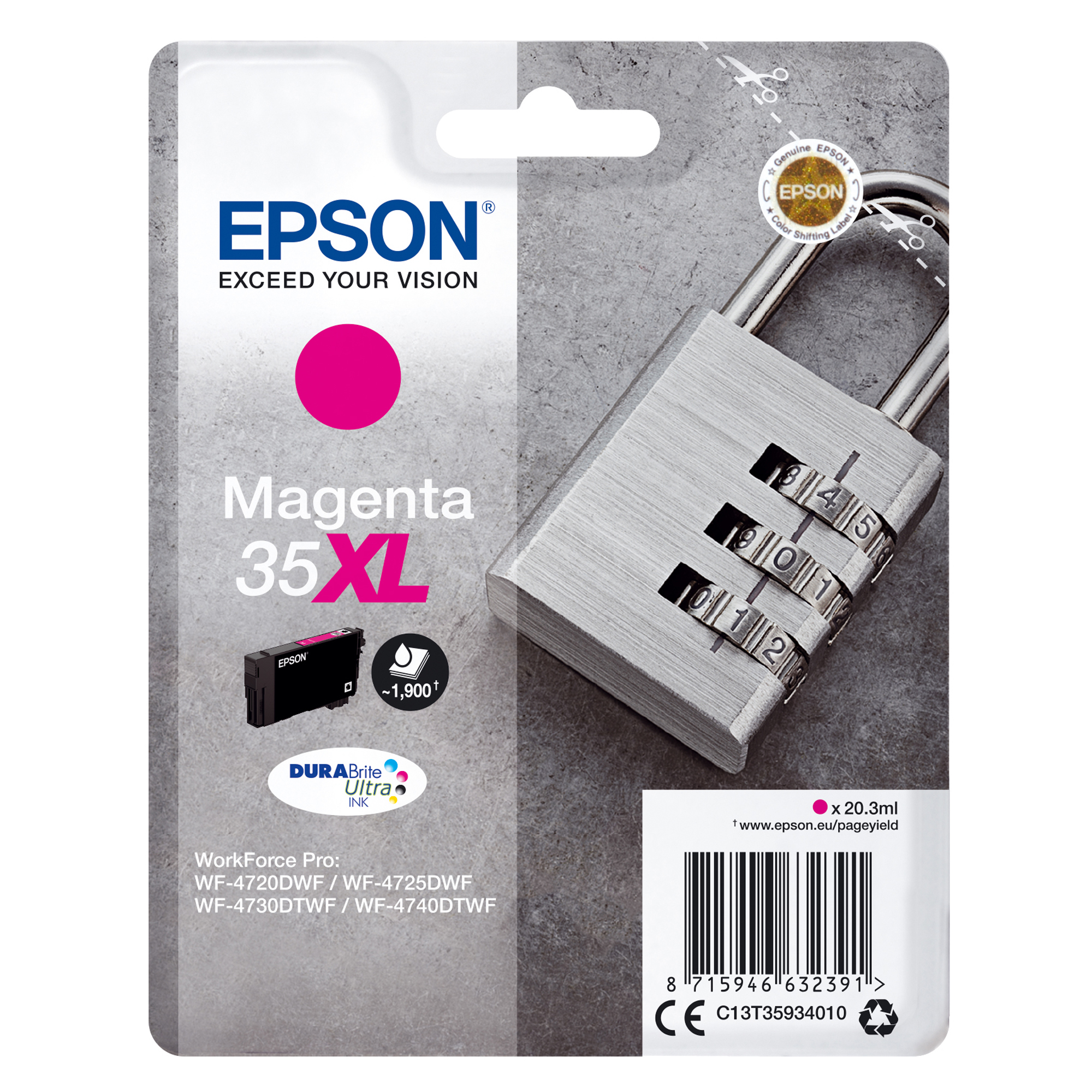 Epson 35XL - 20.3 ml - XL - magenta - originale - blister - cartuccia d'inchiostro - per WorkForce Pro WF-4720, WF-4720DWF, WF-4725DWF, WF-4730, WF-4730DTWF, WF-4740, WF-4740DTWF