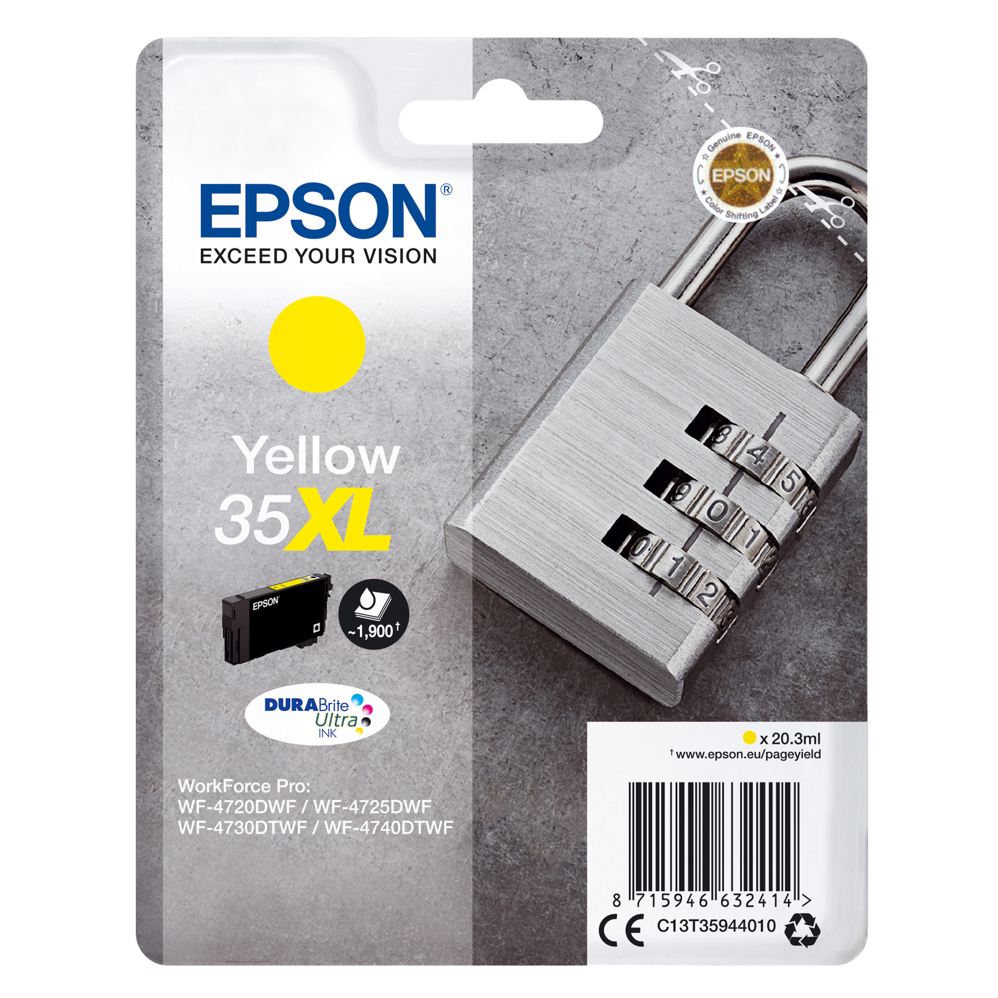 Epson 35XL - 20.3 ml - XL - giallo - originale - blister - cartuccia d'inchiostro - per WorkForce Pro WF-4720, WF-4720DWF, WF-4725DWF, WF-4730, WF-4730DTWF, WF-4740, WF-4740DTWF
