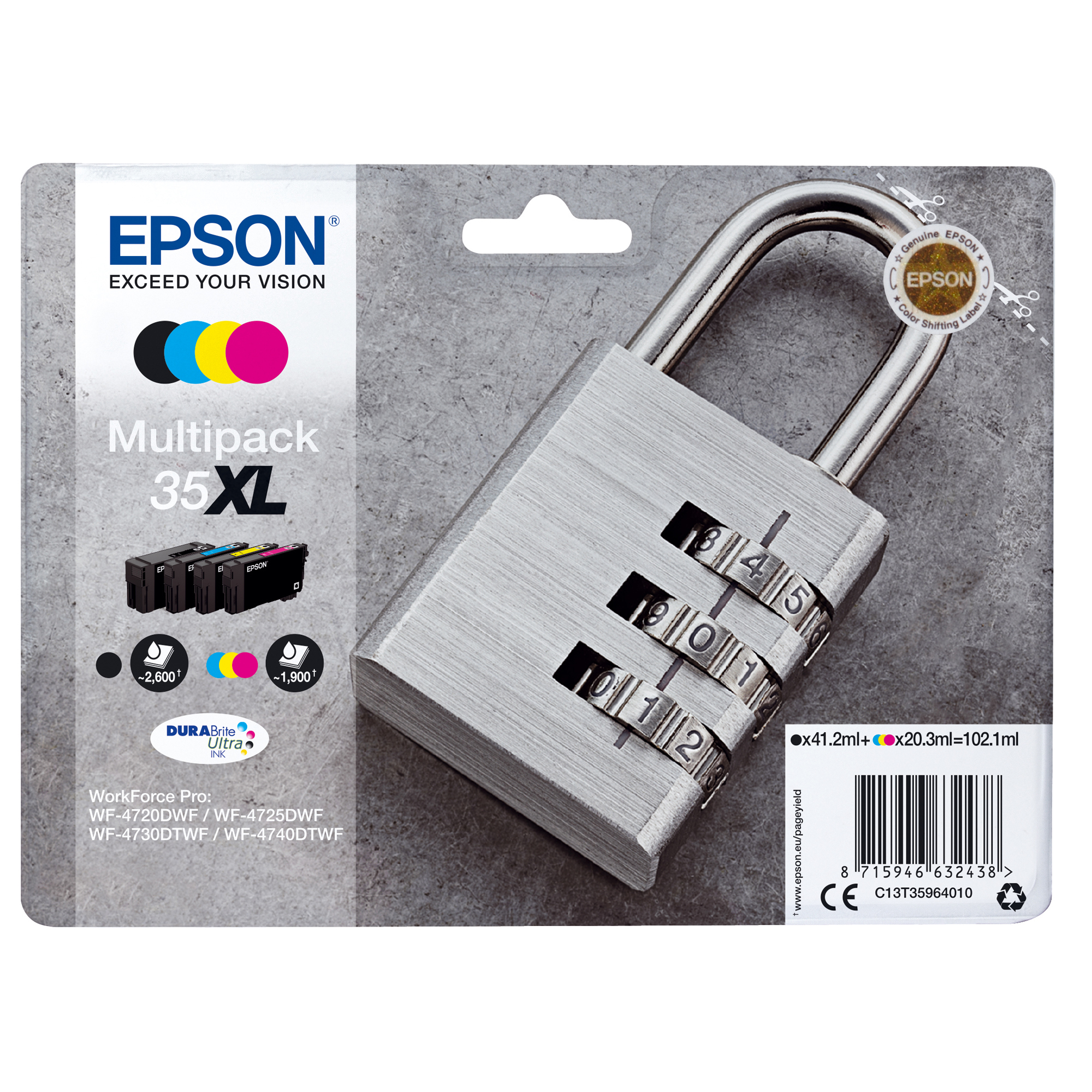 Epson 35XL Multipack - Confezione da 4 - XL - nero, giallo, ciano, magenta - originale - cartuccia d'inchiostro - per WorkForce Pro WF-4720, WF-4720DWF, WF-4725DWF, WF-4730, WF-4730DTWF, WF-4740, WF-4740DTWF
