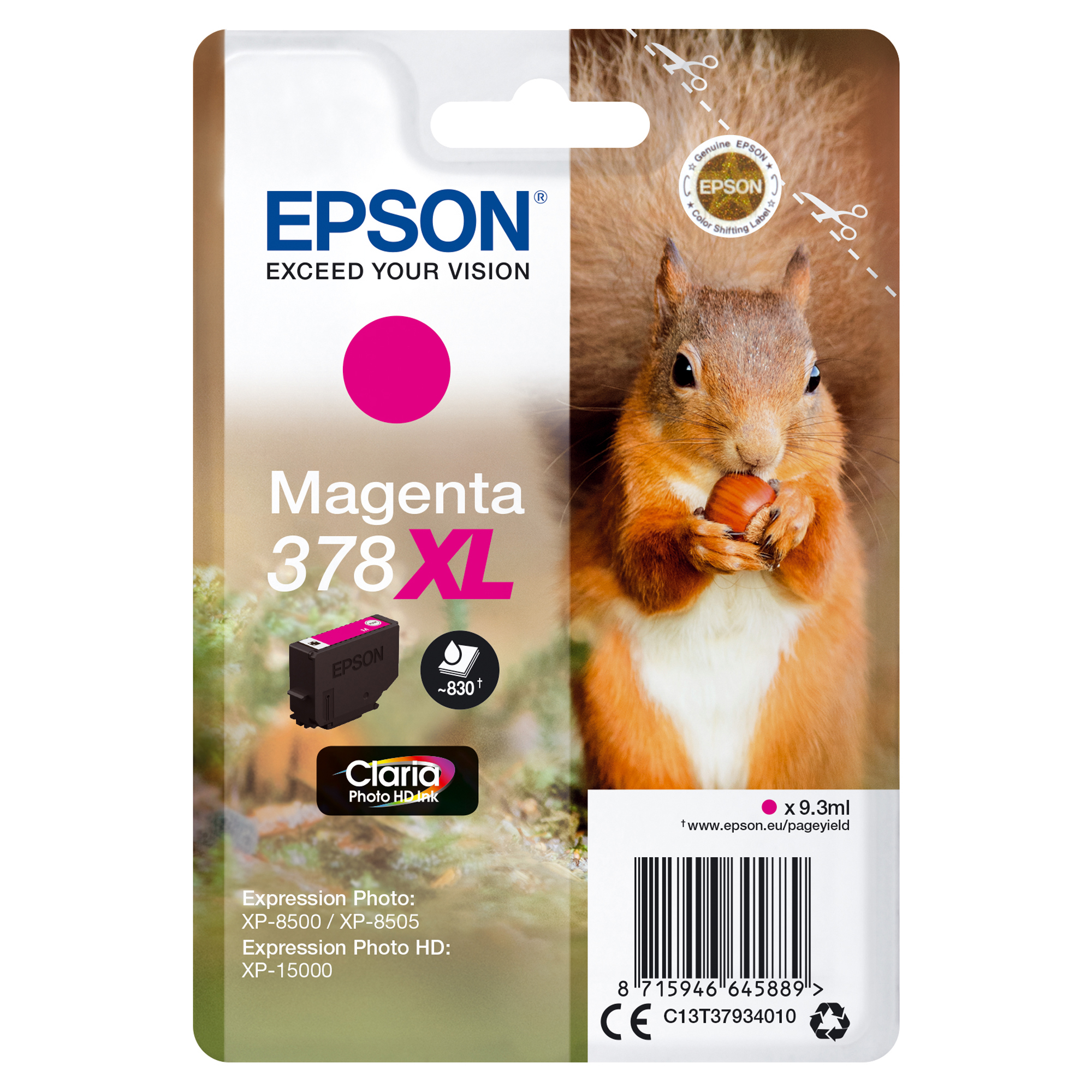 Epson 378XL - 9.3 ml - XL - magenta - originale - blister - cartuccia d'inchiostro - per Expression Home XP-8605, 8606; Expression Home HD XP-15000; Expression Photo XP-8505, 8700