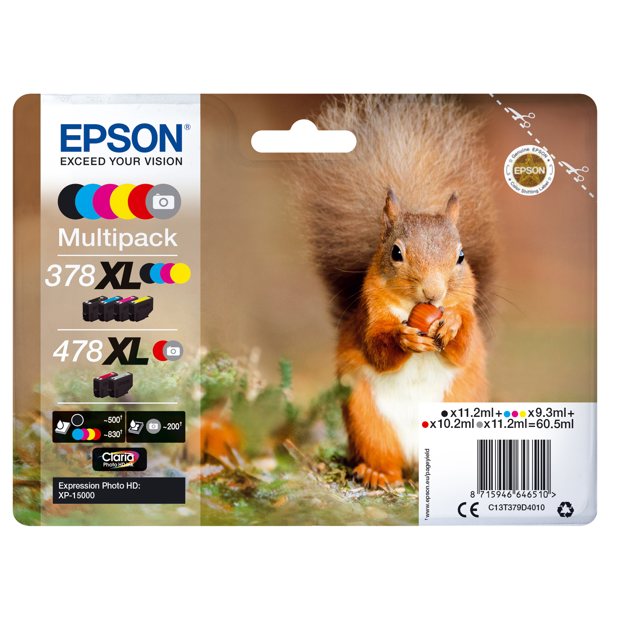 Epson 478XL Multipack - Confezione da 6 - 60.5 ml - alta capienza - grigio, nero, giallo, ciano, magenta, rosso - originale - cartuccia d'inchiostro - per Expression Home HD XP-15000