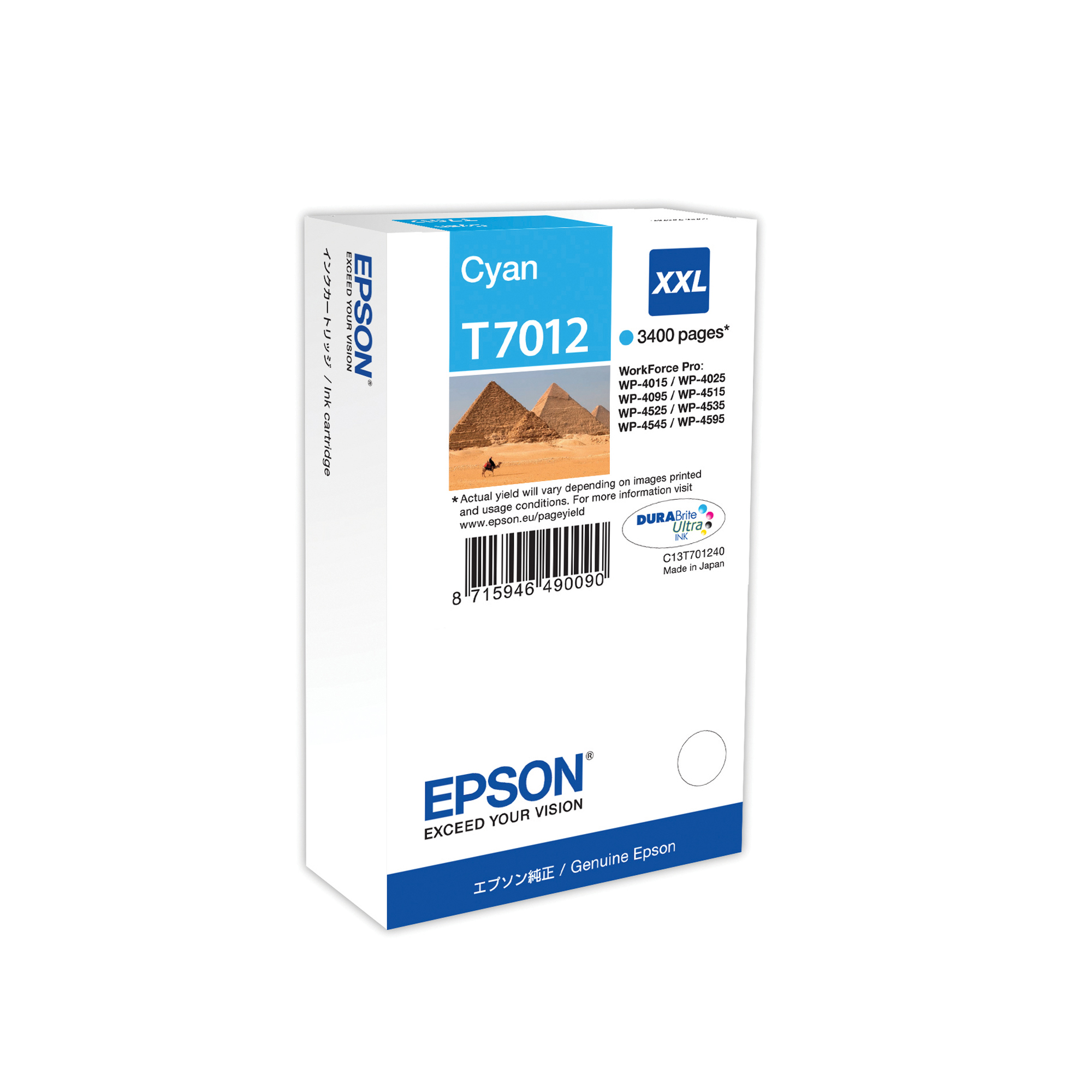 Epson T7012 - 34.2 ml - misura XXL - ciano - originale - blister - cartuccia d'inchiostro - per WorkForce Pro WP-4015 DN, WP-4095 DN, WP-4515 DN, WP-4525 DNF, WP-4595 DNF