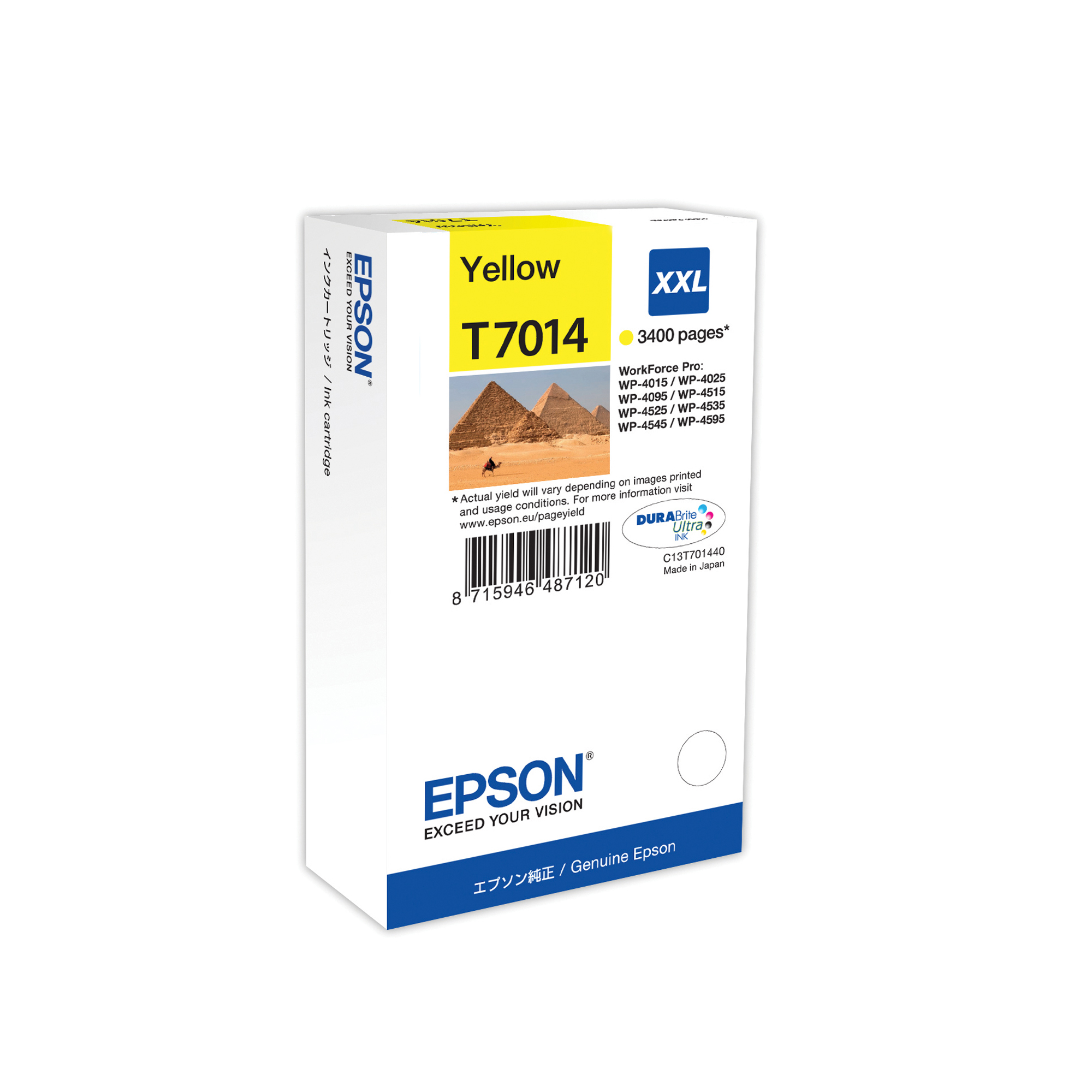 Epson T7014 - 34.2 ml - misura XXL - giallo - originale - blister - cartuccia d'inchiostro - per WorkForce Pro WP-4015 DN, WP-4095 DN, WP-4515 DN, WP-4525 DNF, WP-4595 DNF