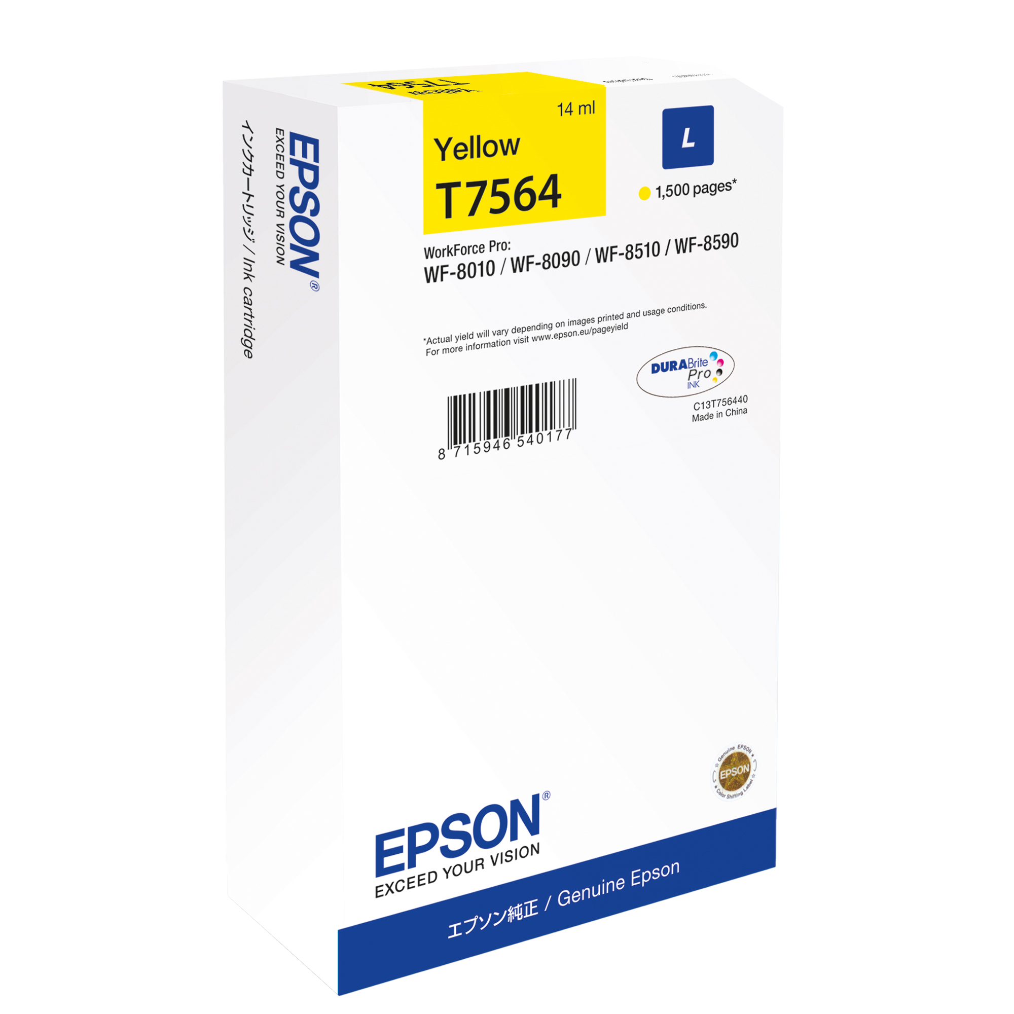 Epson T7564 - 14 ml - taglia L - giallo - originale - cartuccia d'inchiostro - per WorkForce Pro WF-6530, WF-8010, WF-8090, WF-8510, WF-8590, WF-8590 D3TWFC