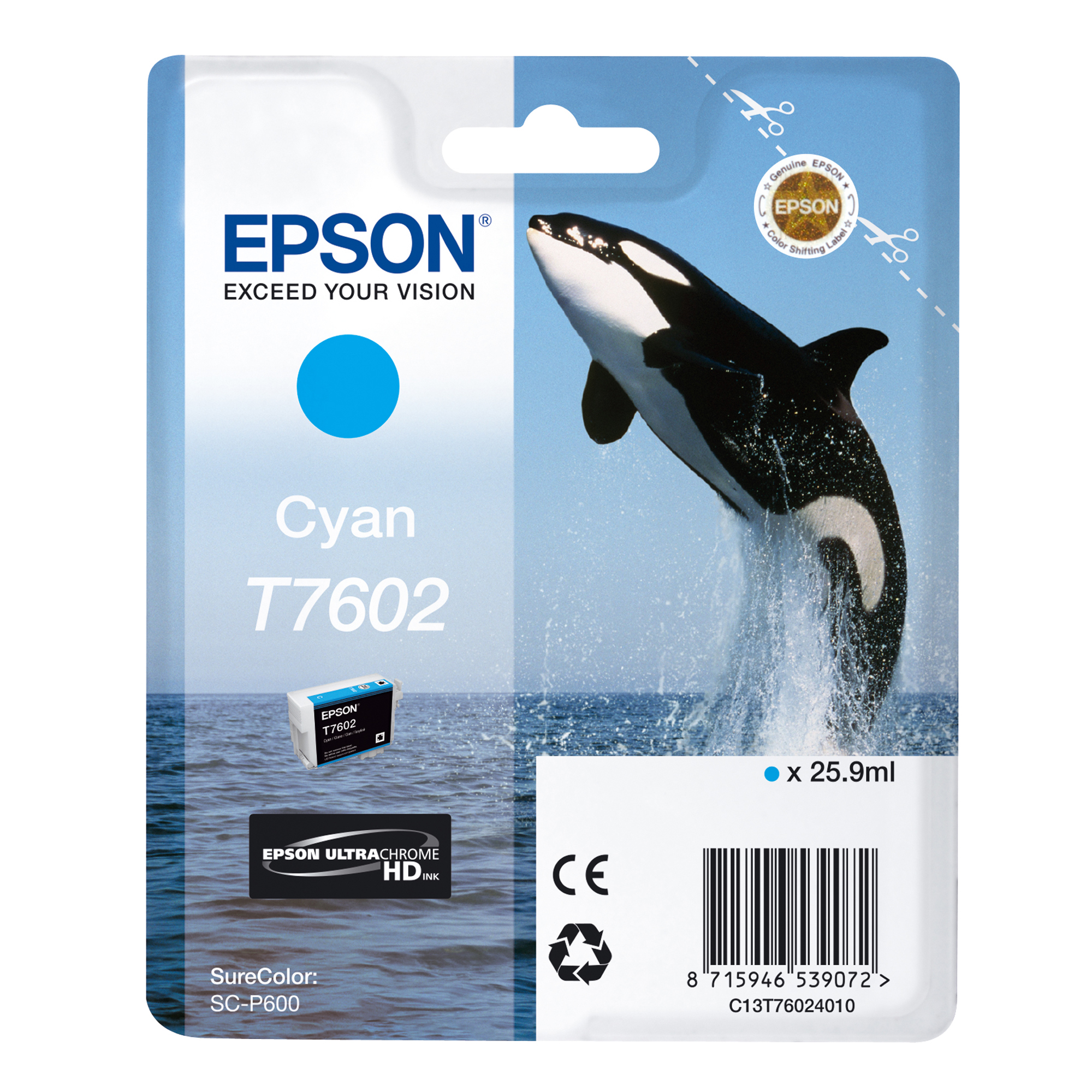Epson T7602 - 26 ml - ciano - originale - blister - cartuccia d'inchiostro - per SureColor P600, SC-P600