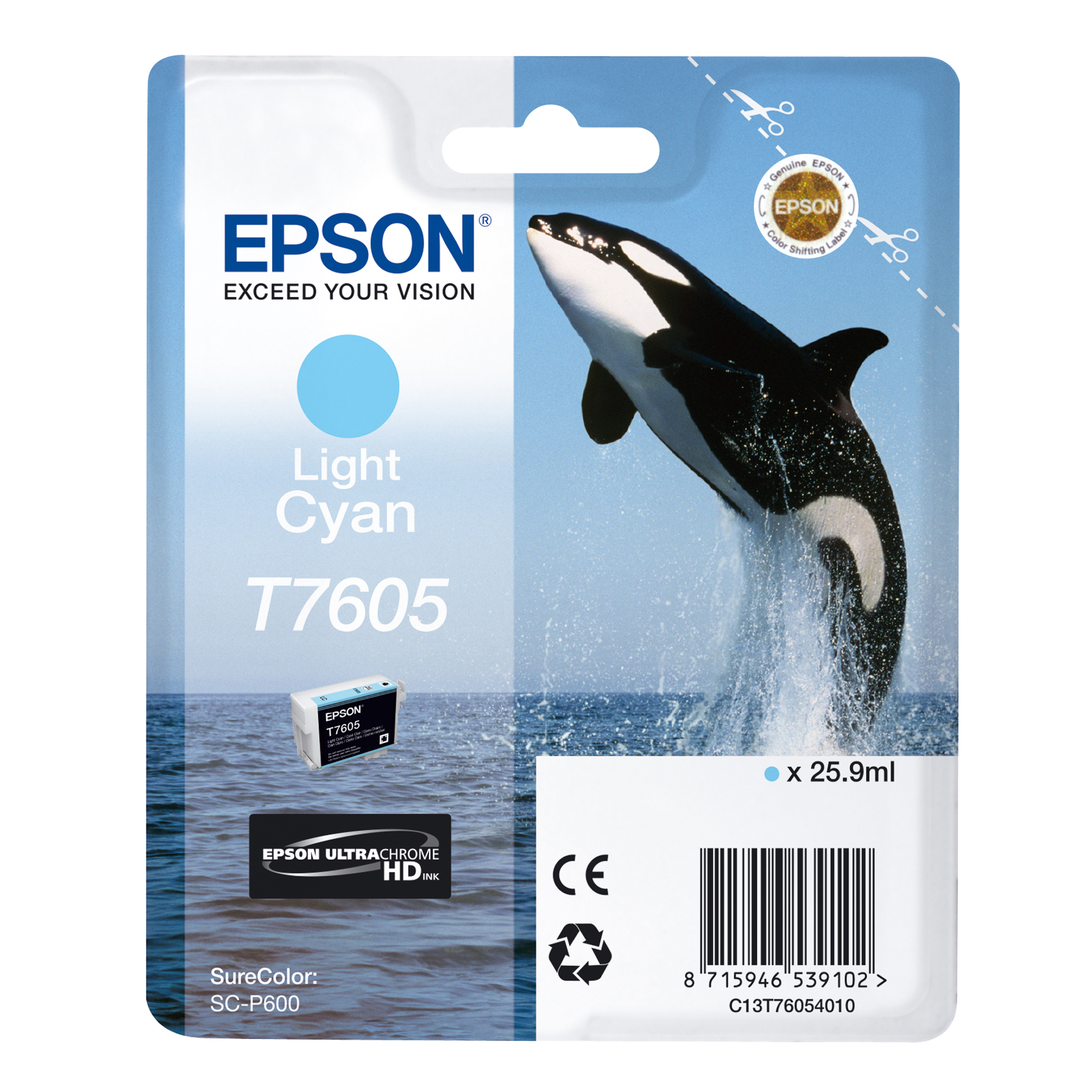 Epson T7605 - 26 ml - cyan chiaro - originale - blister - cartuccia d'inchiostro - per SureColor P600, SC-P600