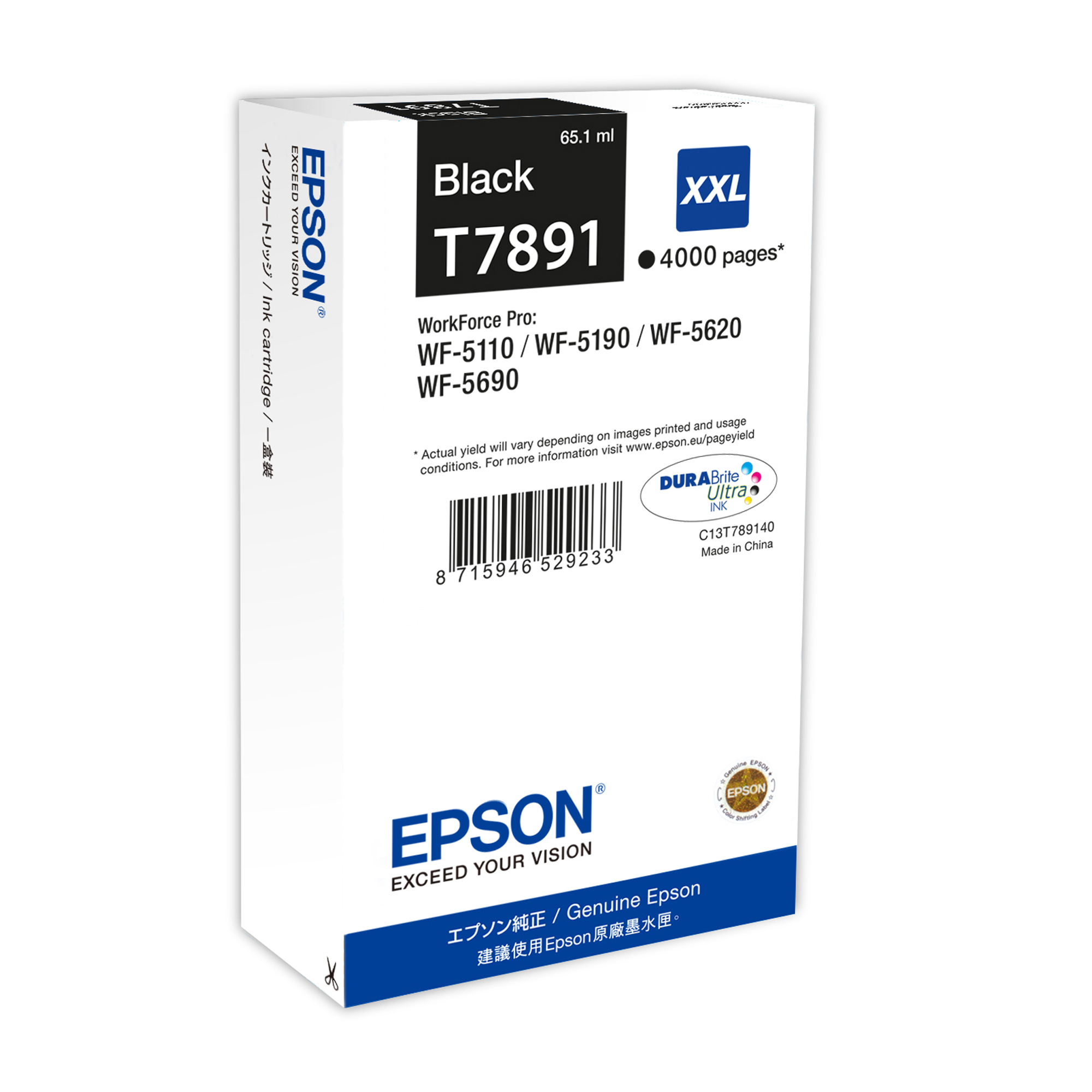 Epson T7891 - 65.1 ml - misura XXL - nero - originale - cartuccia di stampa - per WorkForce Pro WF-5110DW, WF-5190DW, WF-5190DW BAM, WF-5620DWF, WF-5690DWF, WF-5690DWF BAM