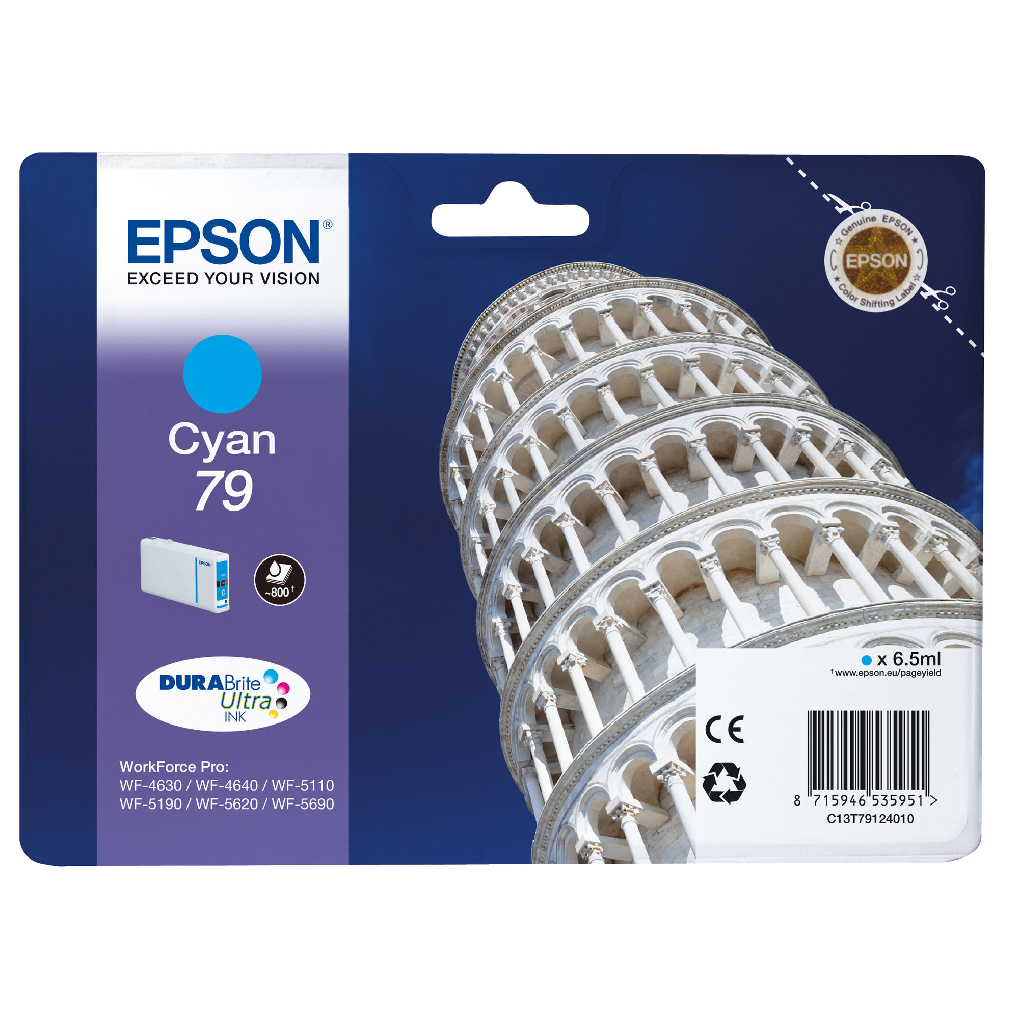 Epson 79 - 6.5 ml - ciano - originale - cartuccia d'inchiostro - per WorkForce Pro WF-4630DWF, WF-4640DTWF, WF-5110DW, WF-5190DW, WF-5620DWF, WF-5690DWF