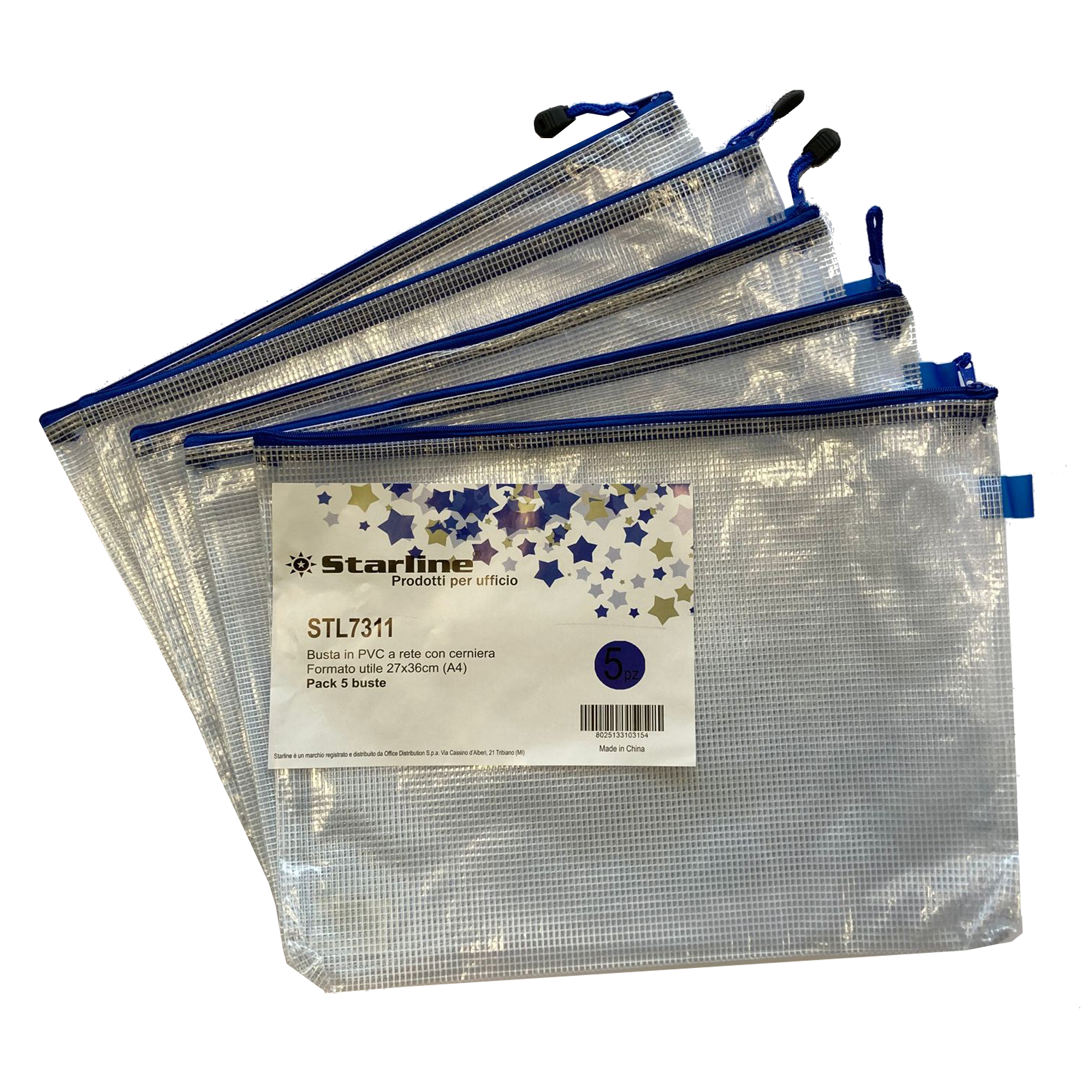 Busta a rete con cerniera blu- PVC - …