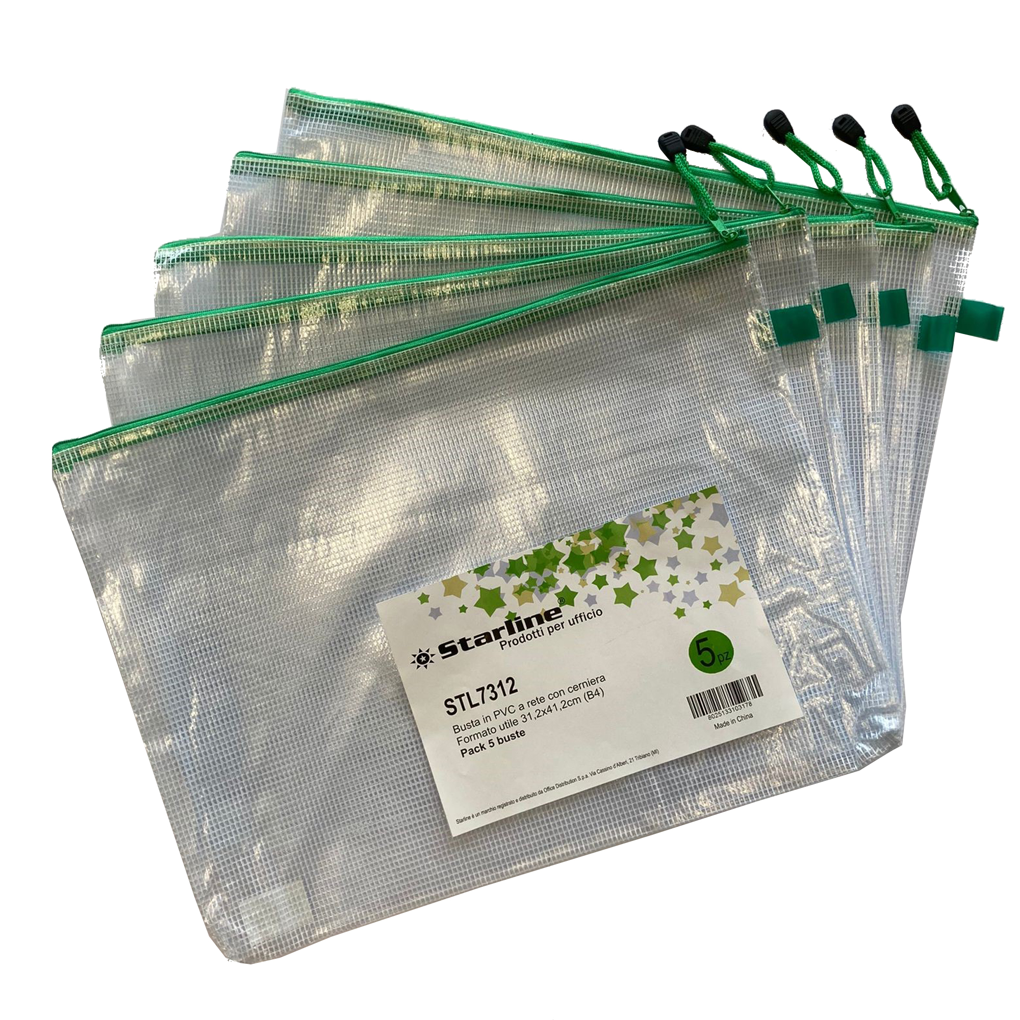Busta a rete con cerniera verde - PVC …