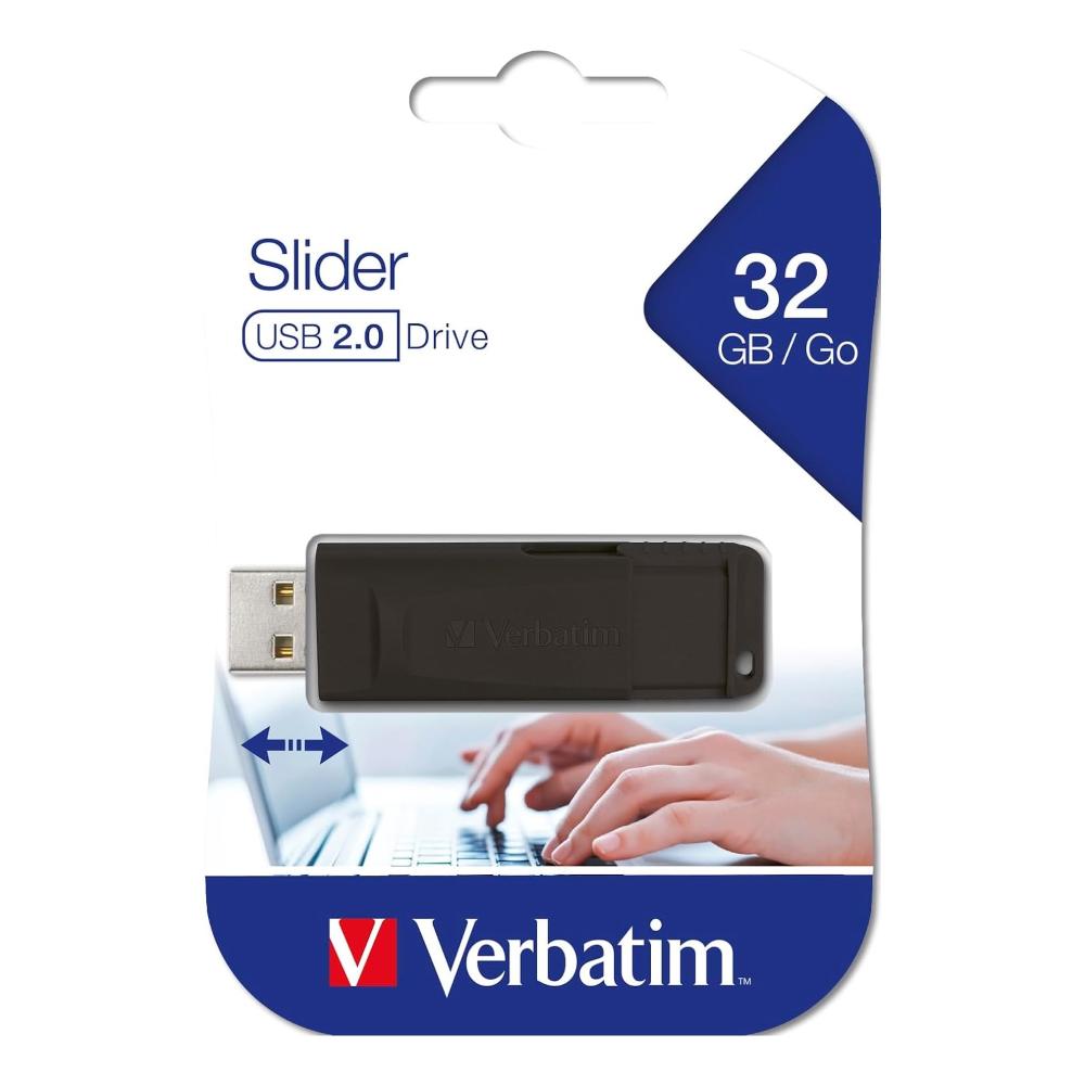 USB FLASH 32GB VERBATIM STORE'N' GO SLIDER BLACK …