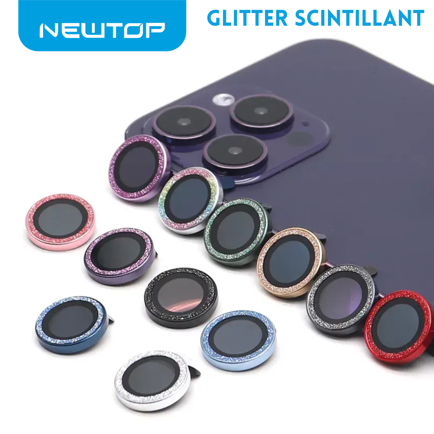 NEWTOP FOTOCAMERA GLITTER SCINTILLANT 9H VETRO TEMPERATO IPHONE 16 - 16 PLUS