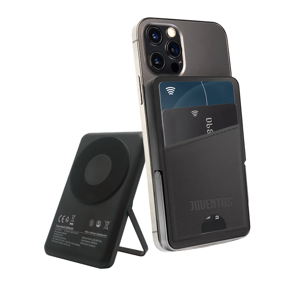 TECHMADE POWERBANK WIRELESS 5000 MAH CON PORTACARTE JUVENTUS BLACK