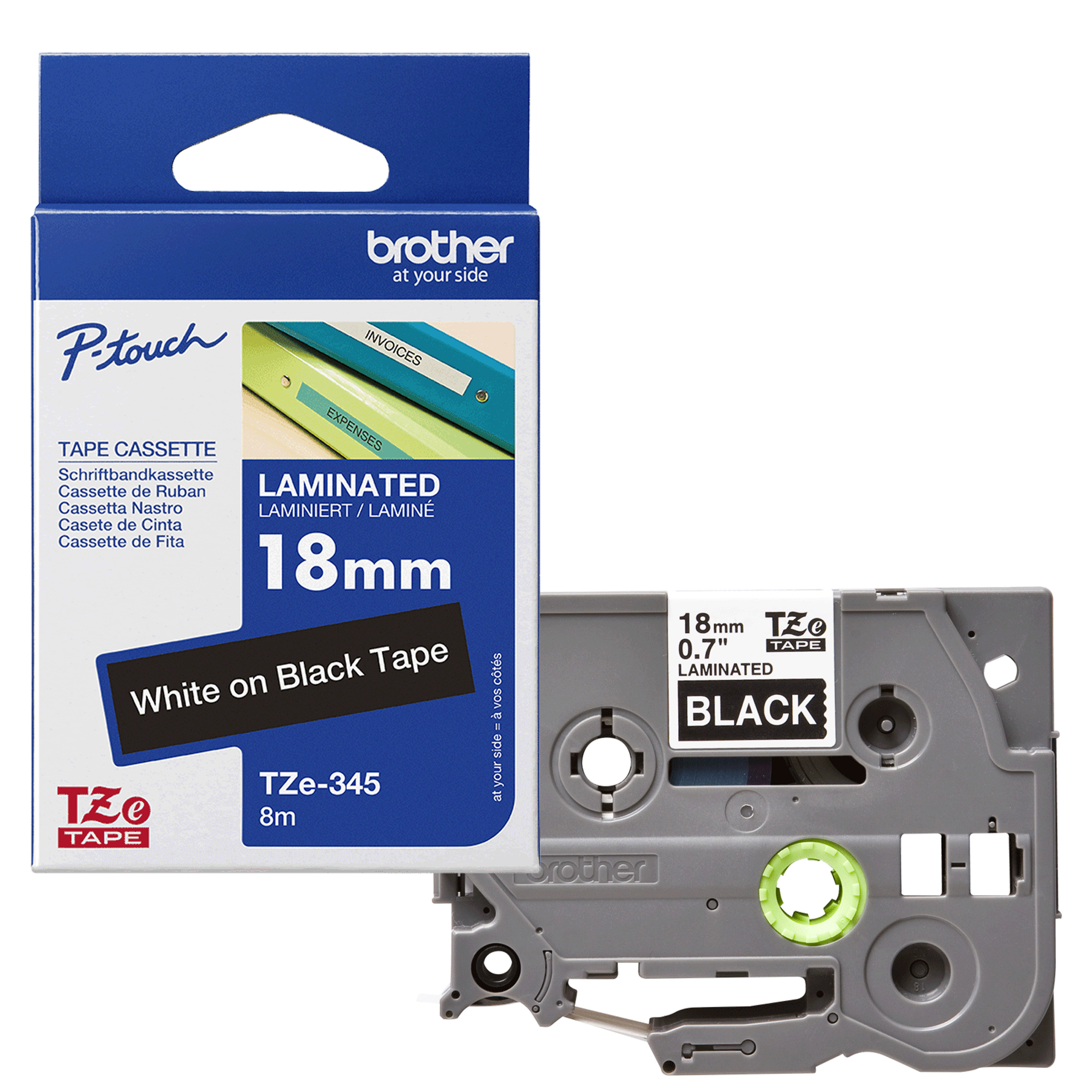 Brother TZE-345 nastro per etichettatrice Bianco su nero
